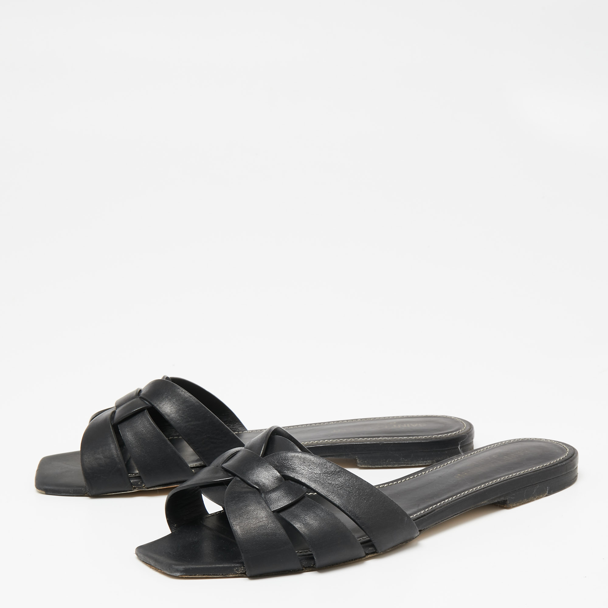 

Saint Laurent Black Leather Tribute Flat Slides Size