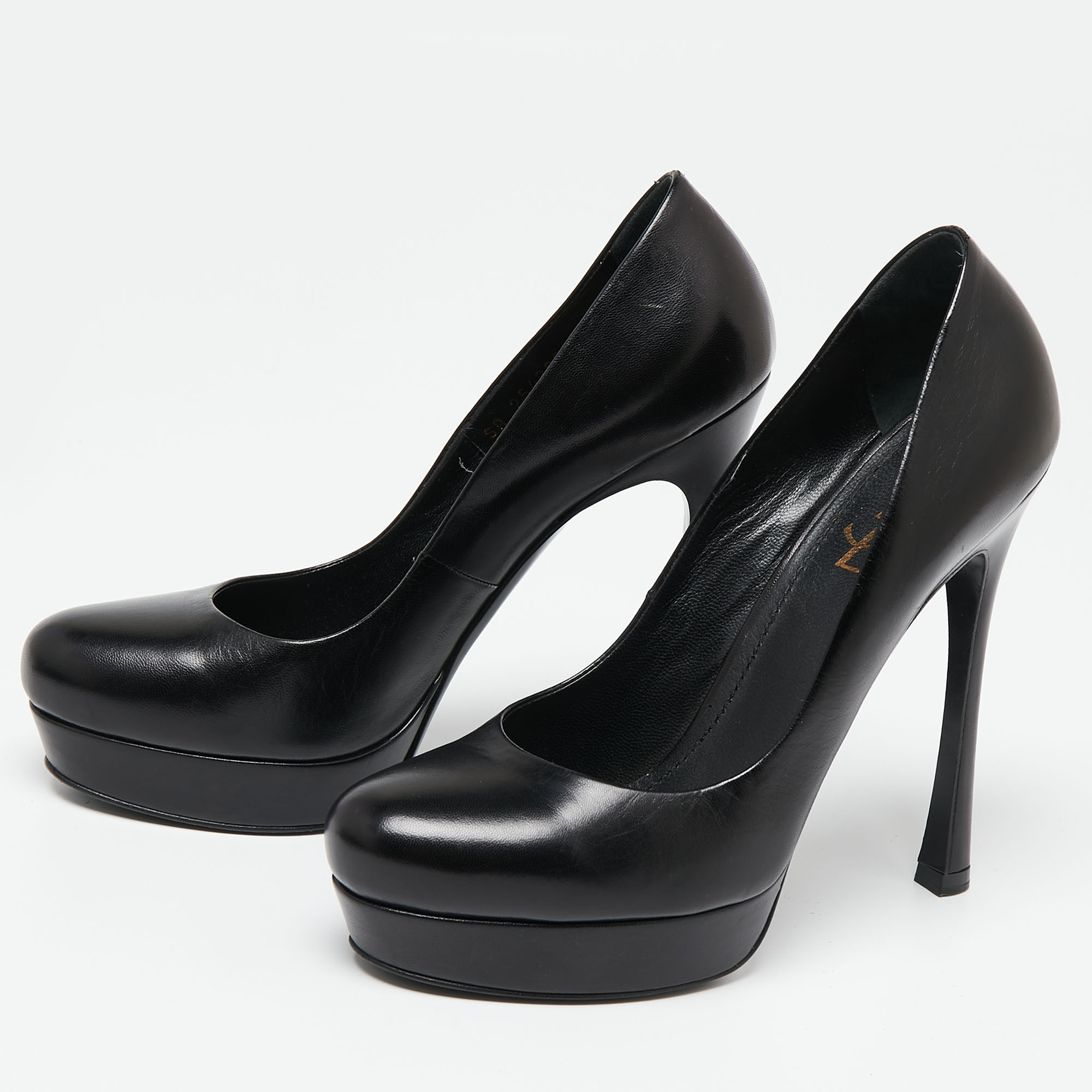 

Saint Laurent Black Leather Tribtoo Platform Pumps Size