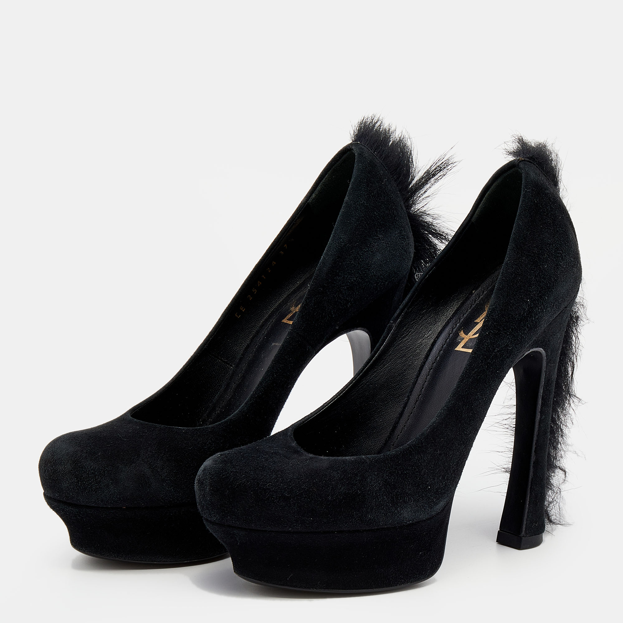 

Saint Laurent Black Suede Mohawk Palais Platform Pumps Size