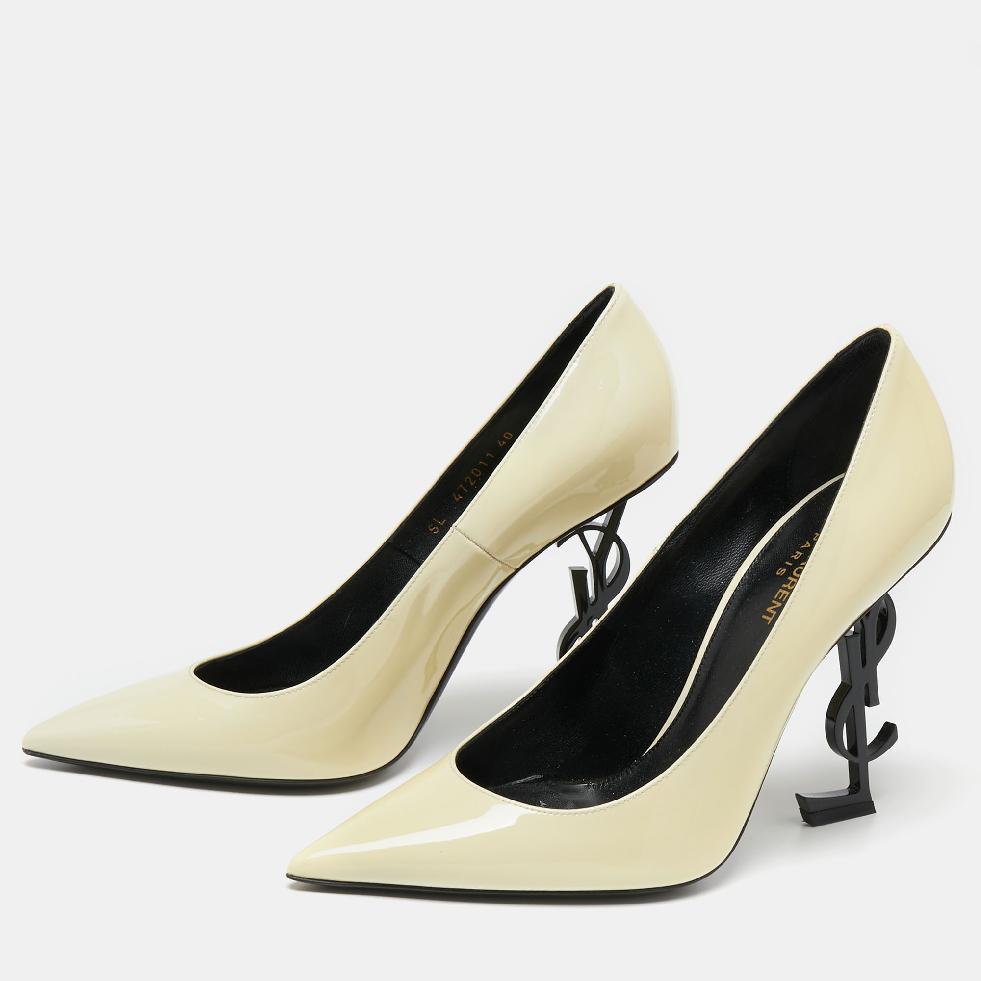 

Saint Laurent Cream Patent Leather Opyum Pumps Size, White