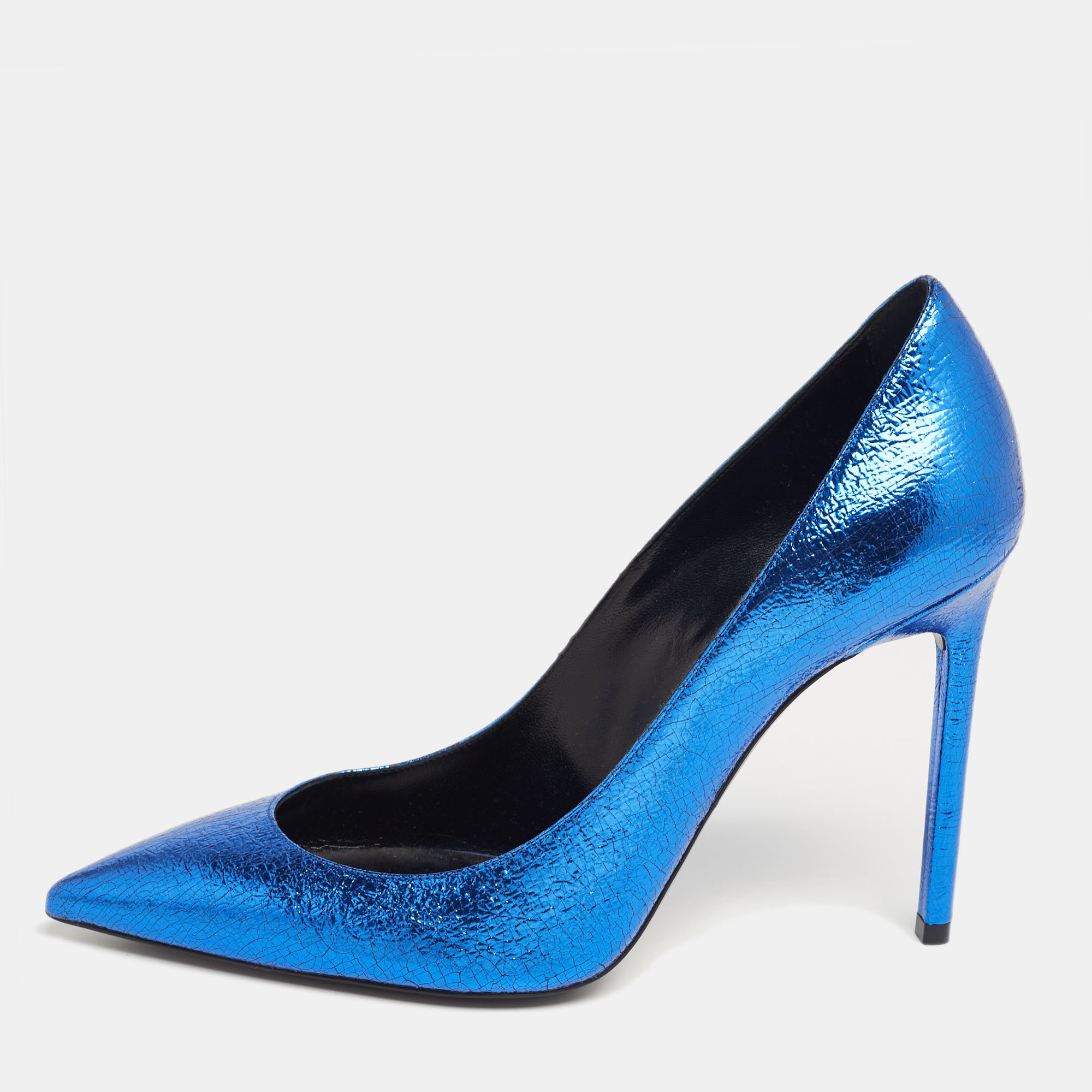 Pre-owned Saint Laurent Blue Leather Pointed Toe Pumps Size 39