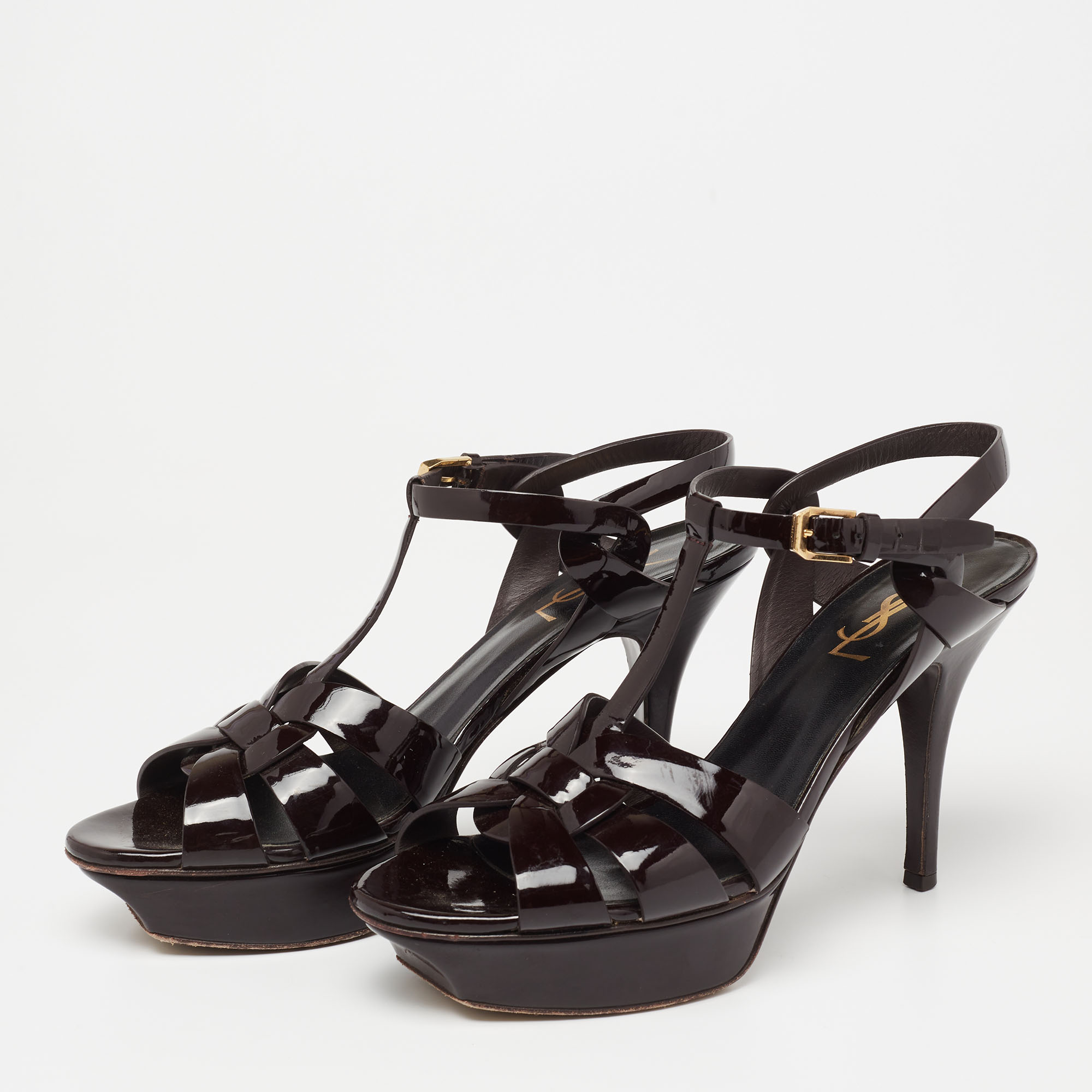 

Saint Laurent Burgundy Patent Leather Tribute Sandals Size