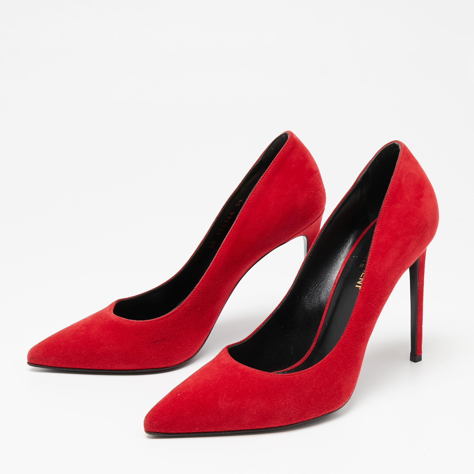

Saint Laurent Red Suede Skinny Pointed-Toe Pumps Size