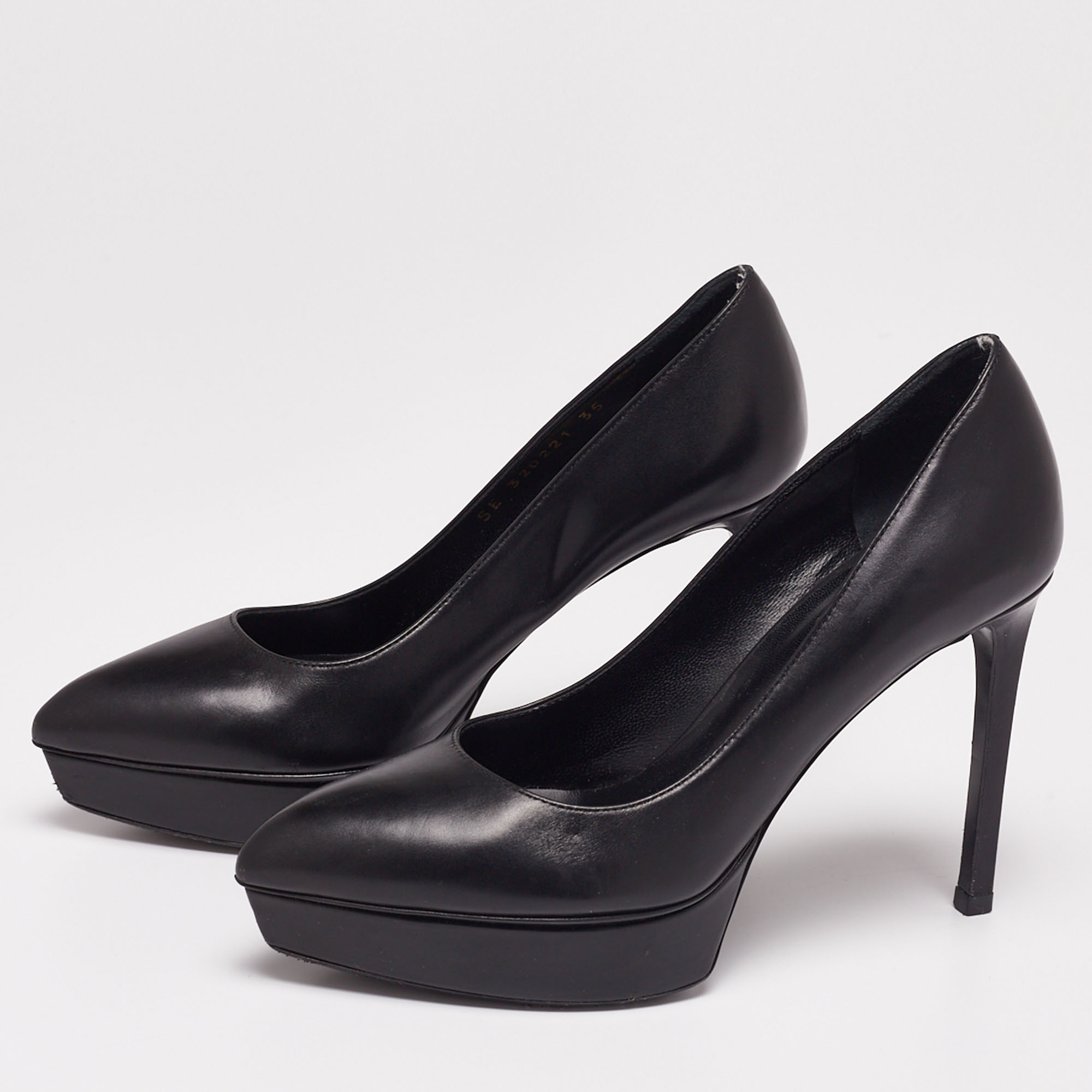 

Saint Laurent Black Leather Janis Pointed Toe Platform Pumps Size