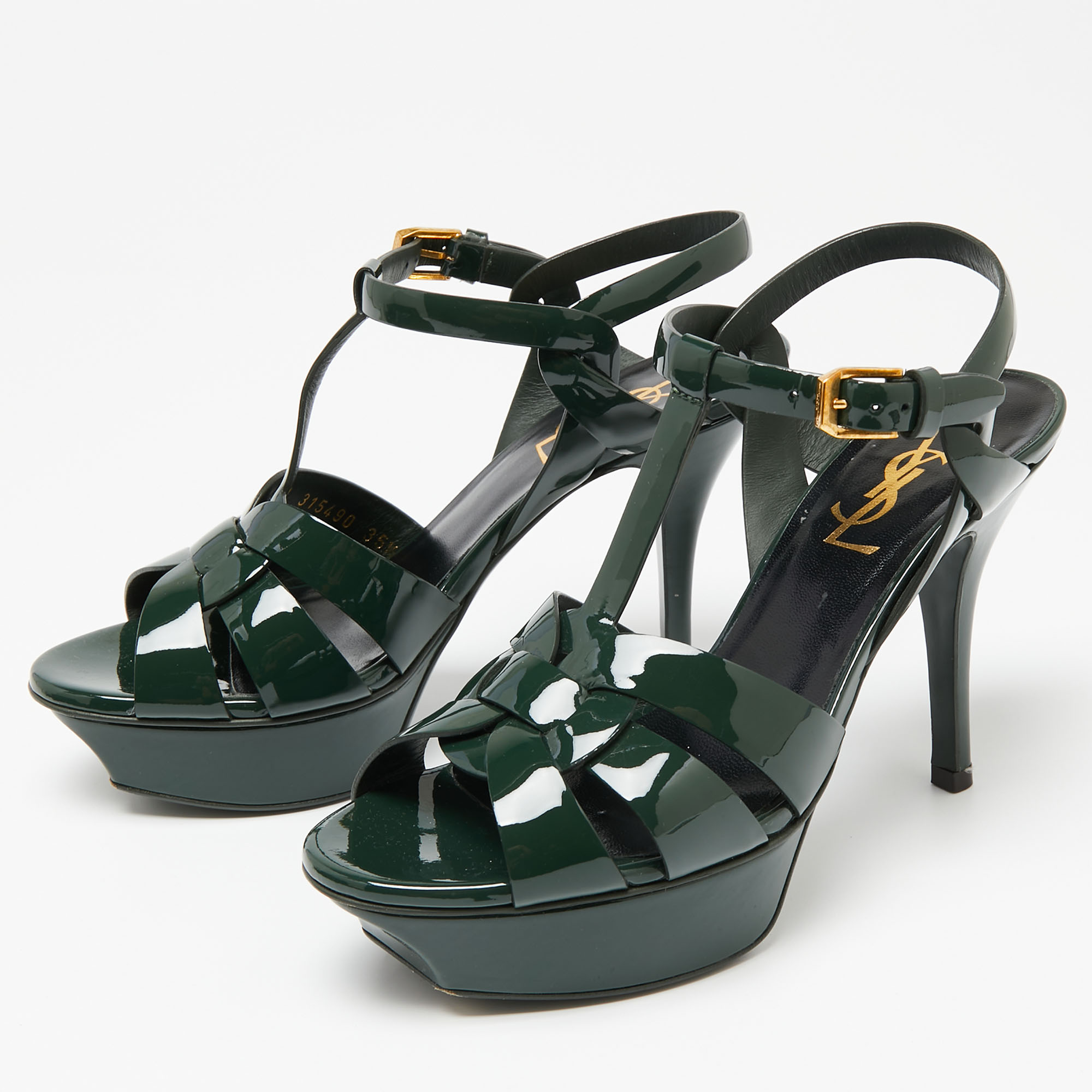 

Saint Laurent Green Patent Leather Tribute Platform Sandals Size