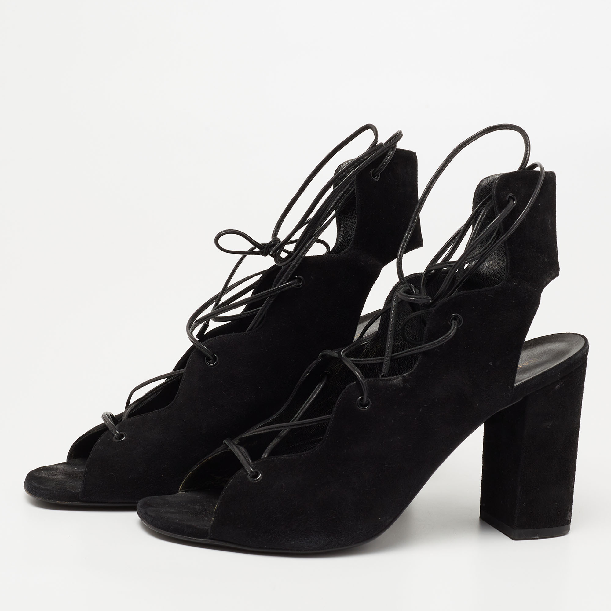 

Saint Laurent Black Suede Lace Up Sandals Size