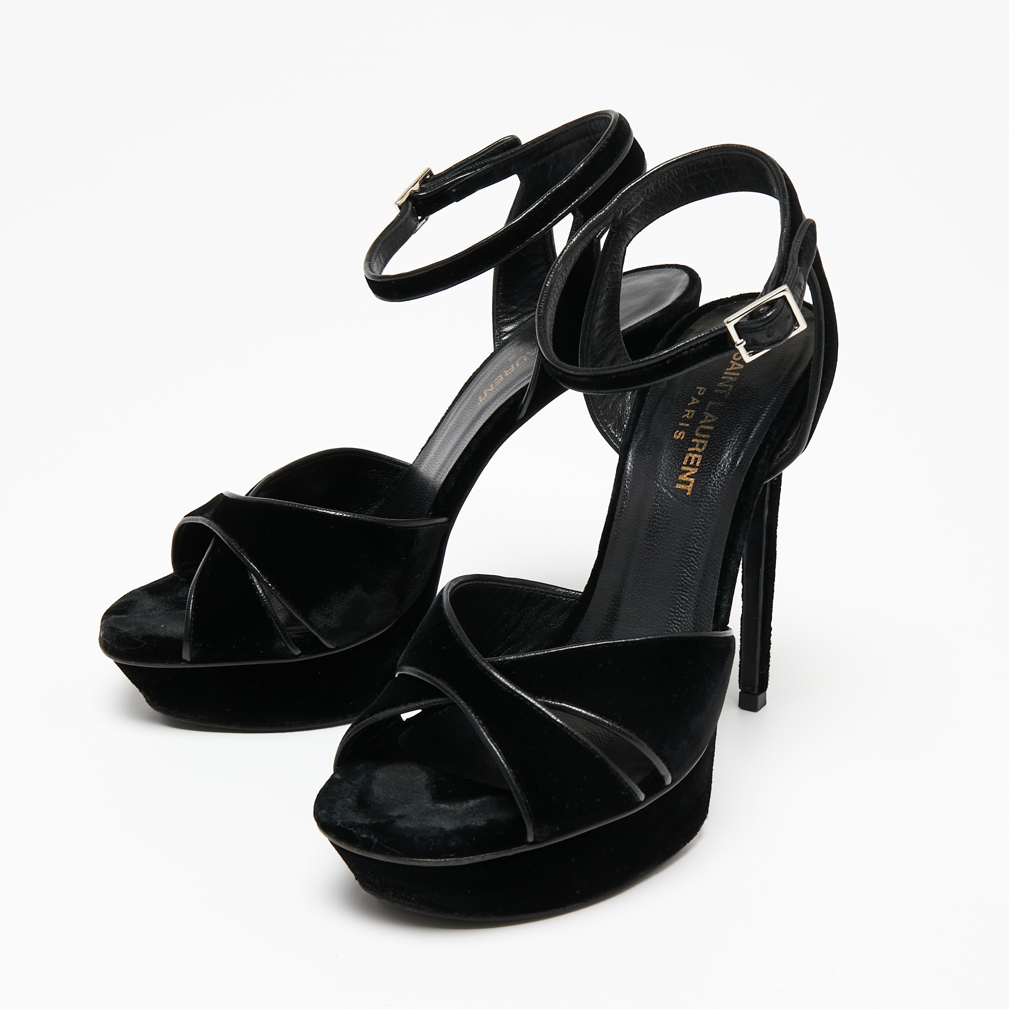 

Saint Laurent Black Velvet Bianca Platform Sandals Size