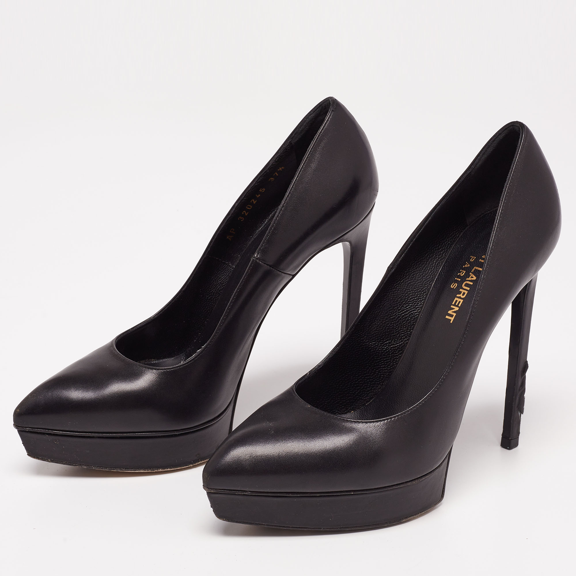 

Saint Laurent Black Leather Janis Pointed Toe Platform Pumps Size