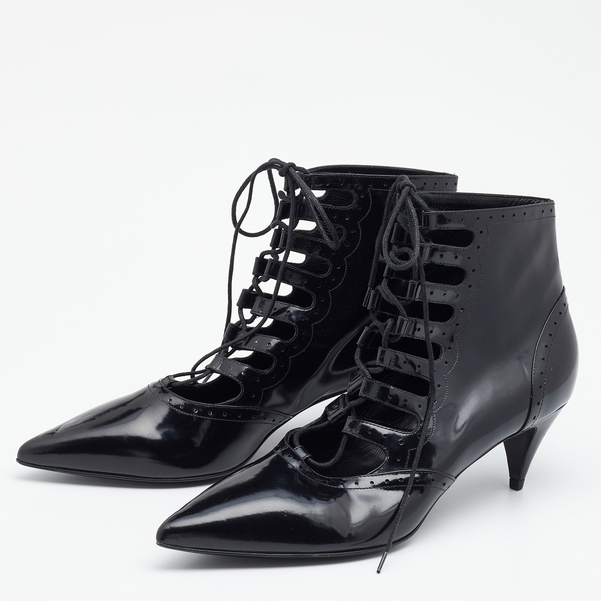 

Saint Laurent Black Patent Leather Lace Up Boots Size