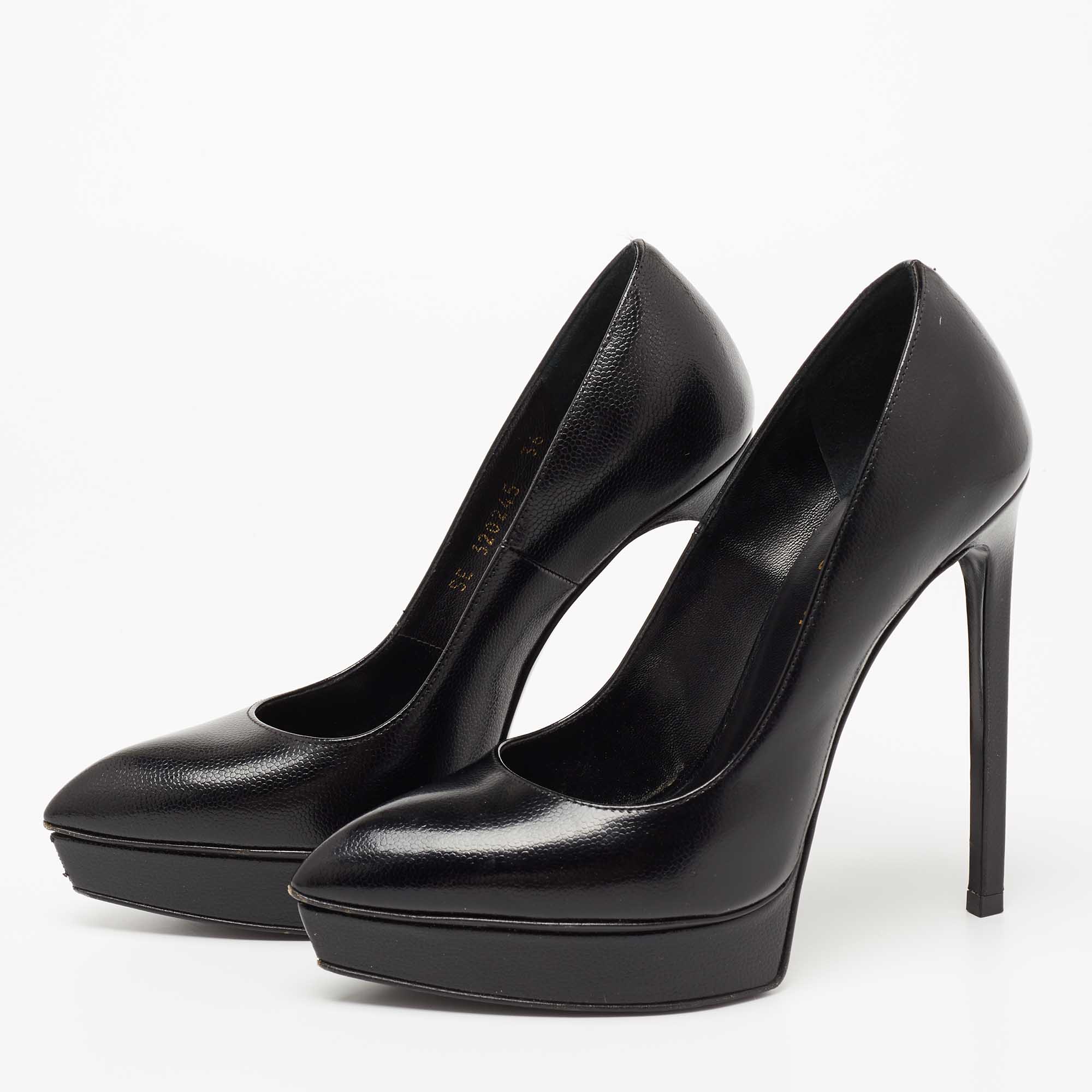 

Saint Laurent Black Leather Janis Pointed Toe Platform Pumps Size