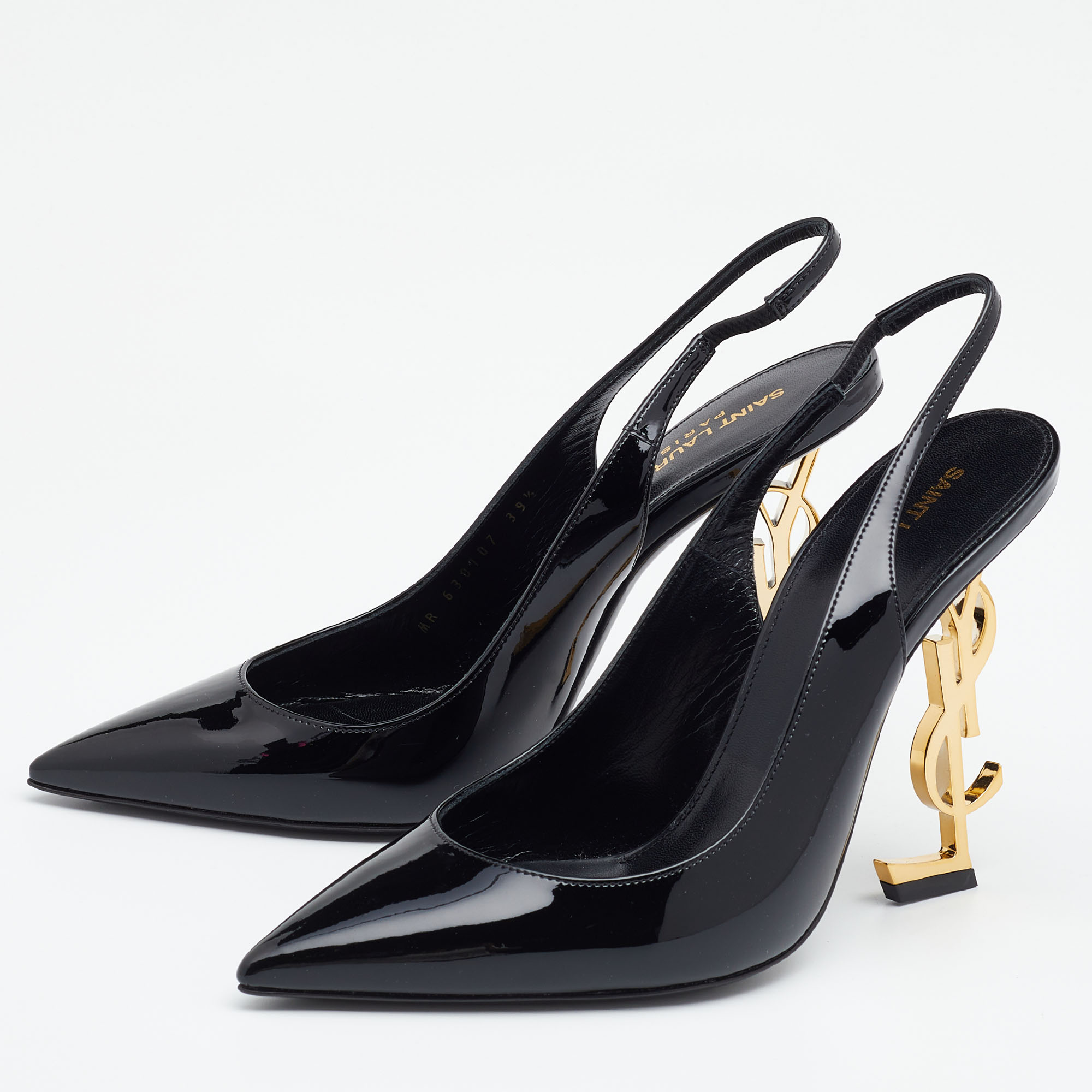 

Saint Laurent Black Patent Leather Opyum Slingback Sandals Size