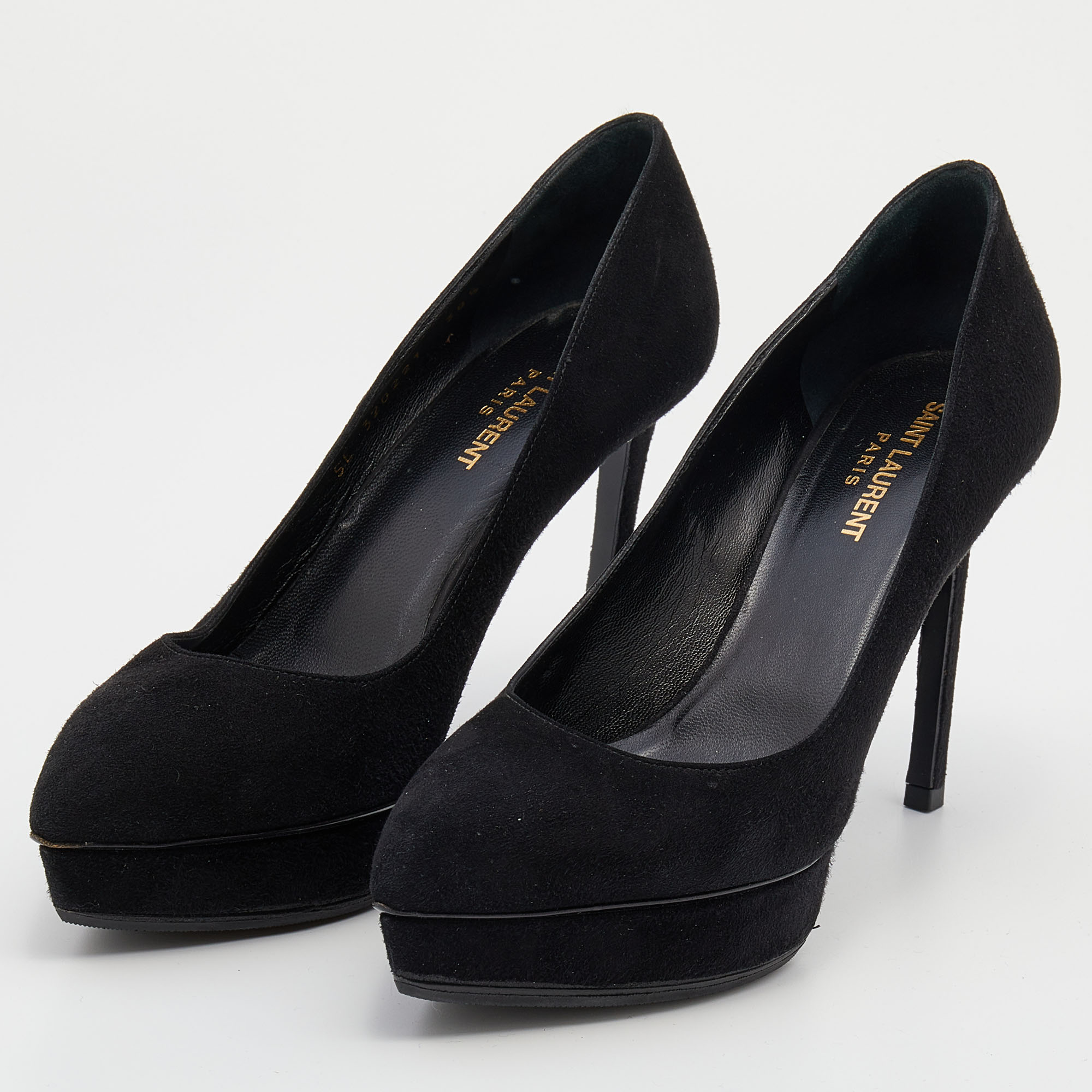 

Saint Laurent Black Suede Janis Pointed Toe Platform Pumps Size