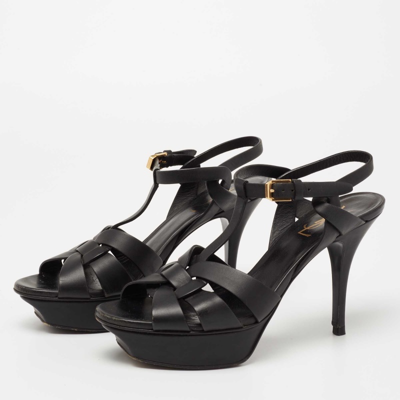 

Saint Laurent Black Leather Tribute Platform Sandals Size