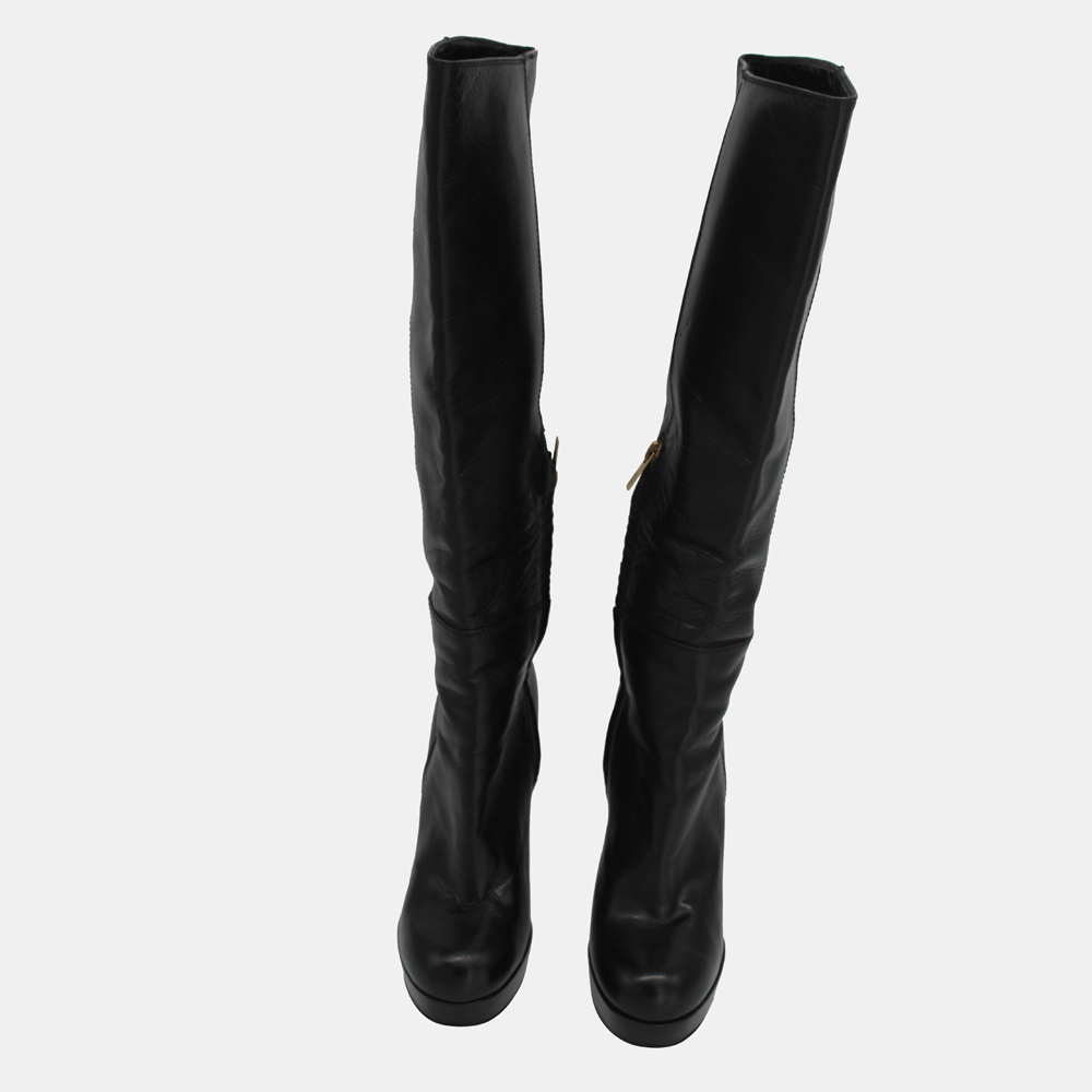 

Saint Laurent Paris Black Leather Knee High Boots Size EU