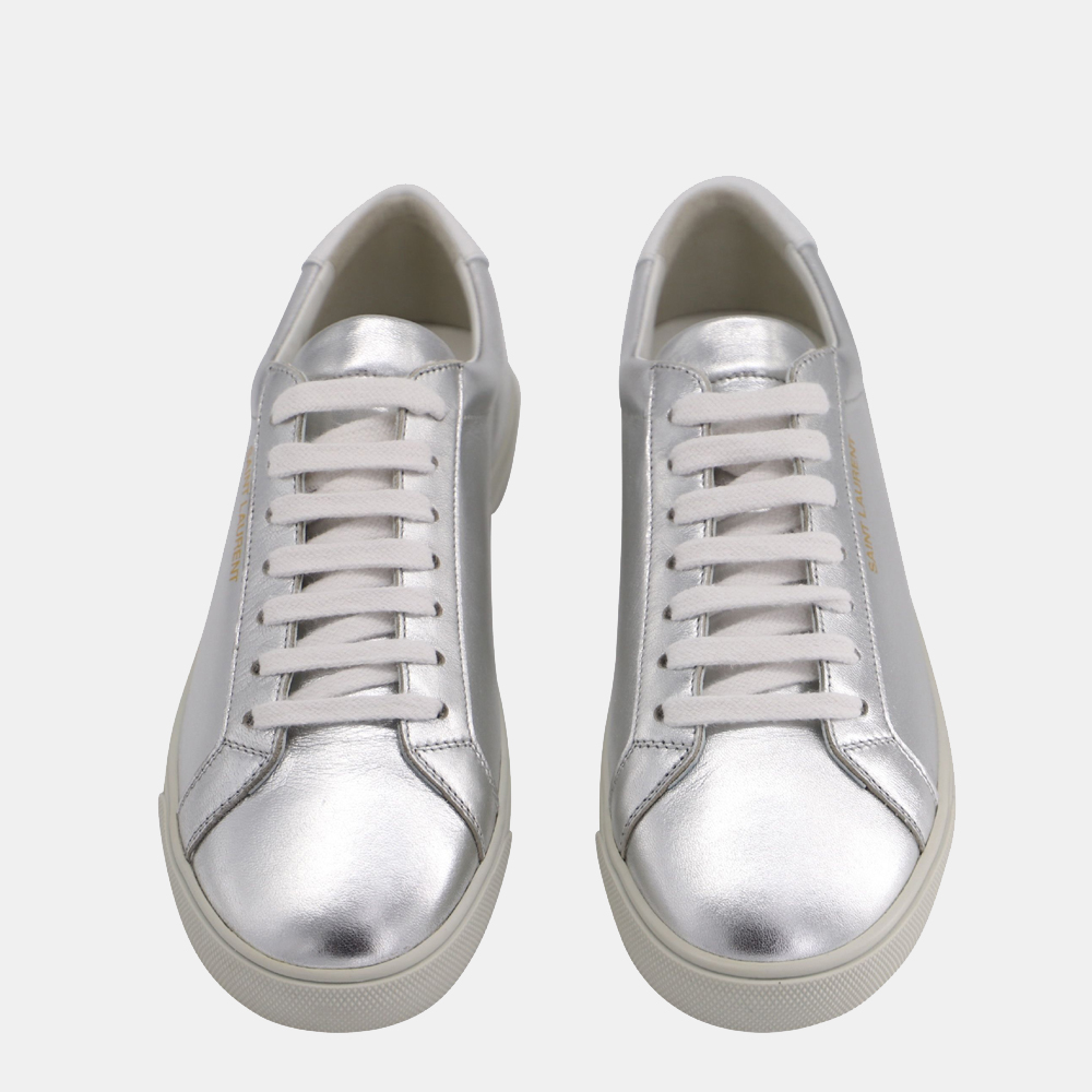 

Saint Laurent Paris Metallic Silver Leather Andy Low Top Sneakers Size EU
