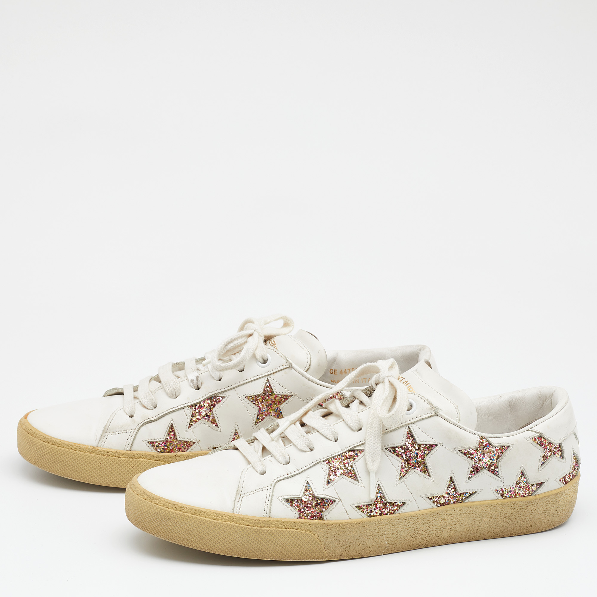 

Saint Laurent White Leather Star Embellished Low Top Sneakers Size