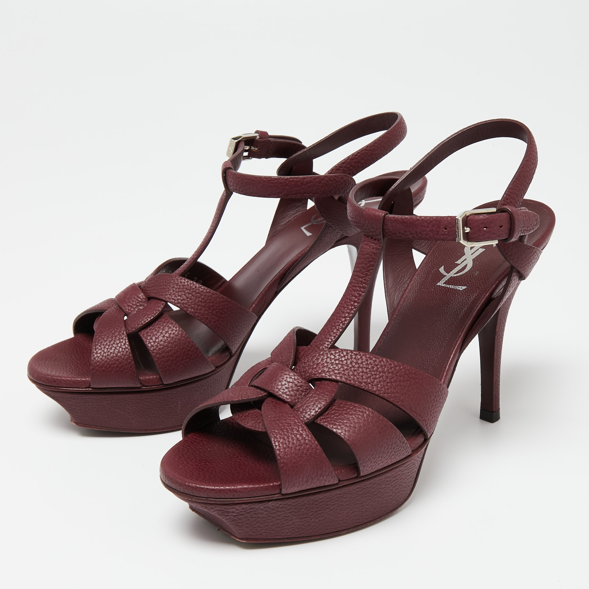 

Saint Laurent Burgundy Textured Leather Tribute Sandals Size