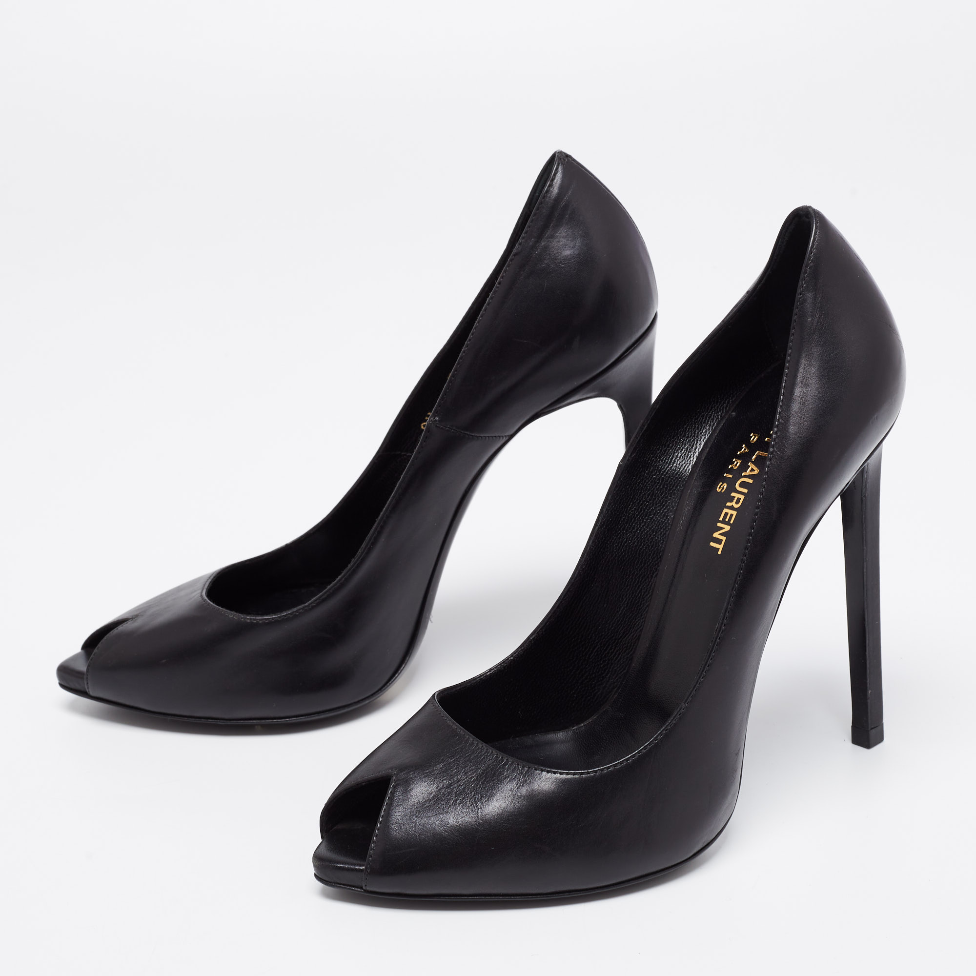 

Saint Laurent Black Leather Peep Toe Pumps Size