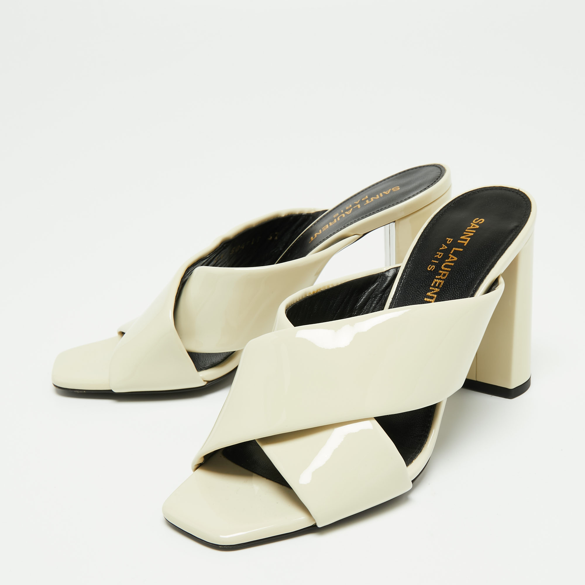 

Saint Laurent Cream Patent Leather Loulou Sandals Size