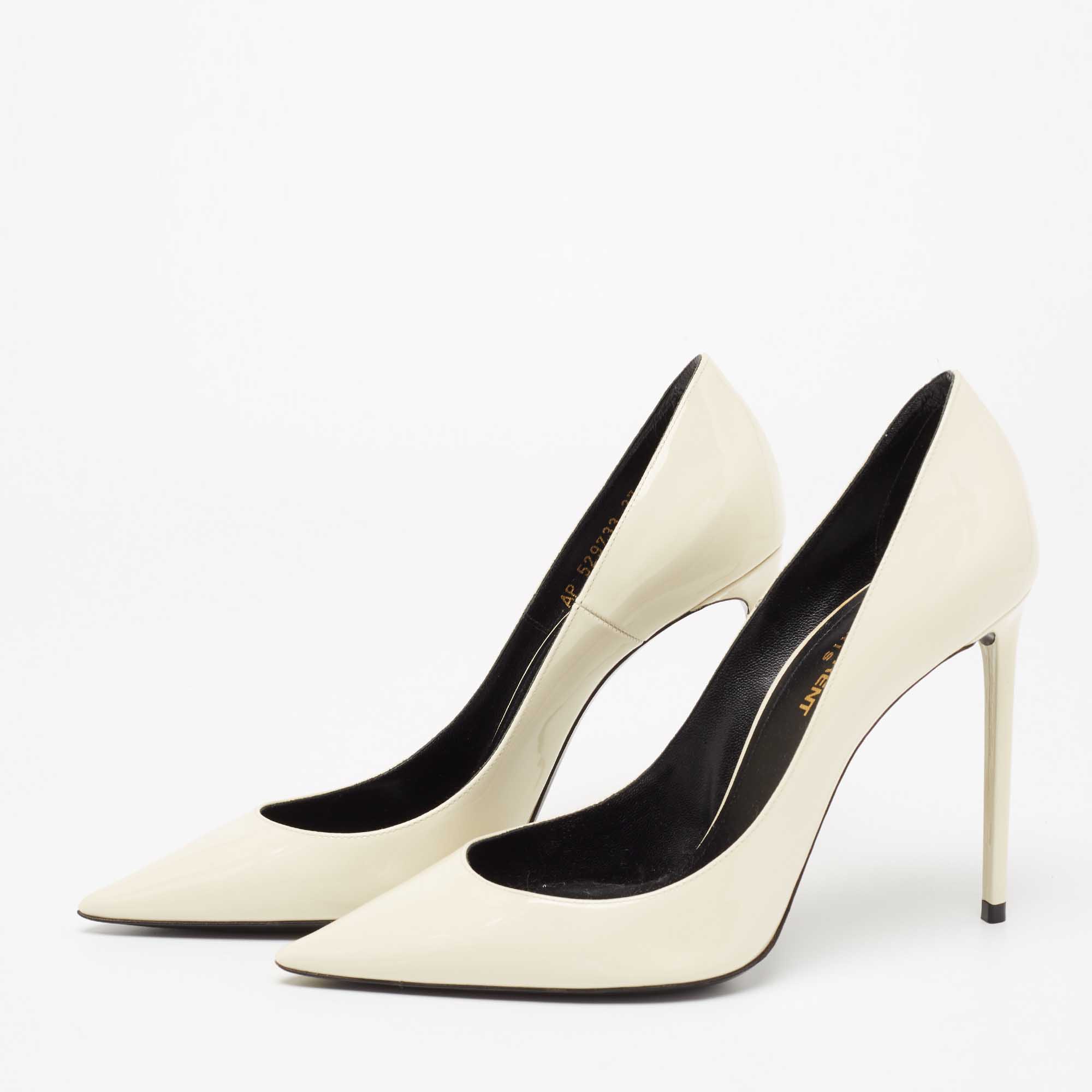 

Saint Laurent Cream Patent Pointed Toe Pumps Size