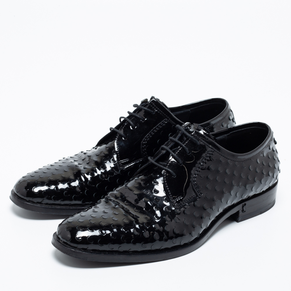 

Saint Laurent Black Laser Cut Patent Leather Lace Up Derby Size