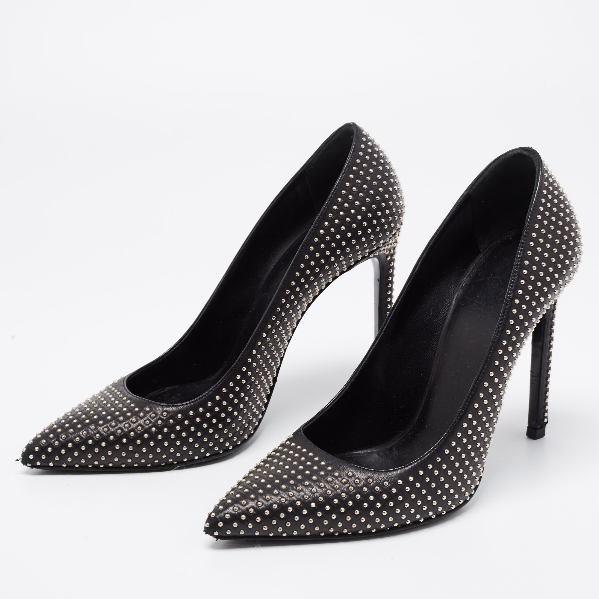 

Saint Laurent Black Leather Studded Pointed Toe Pumps Size