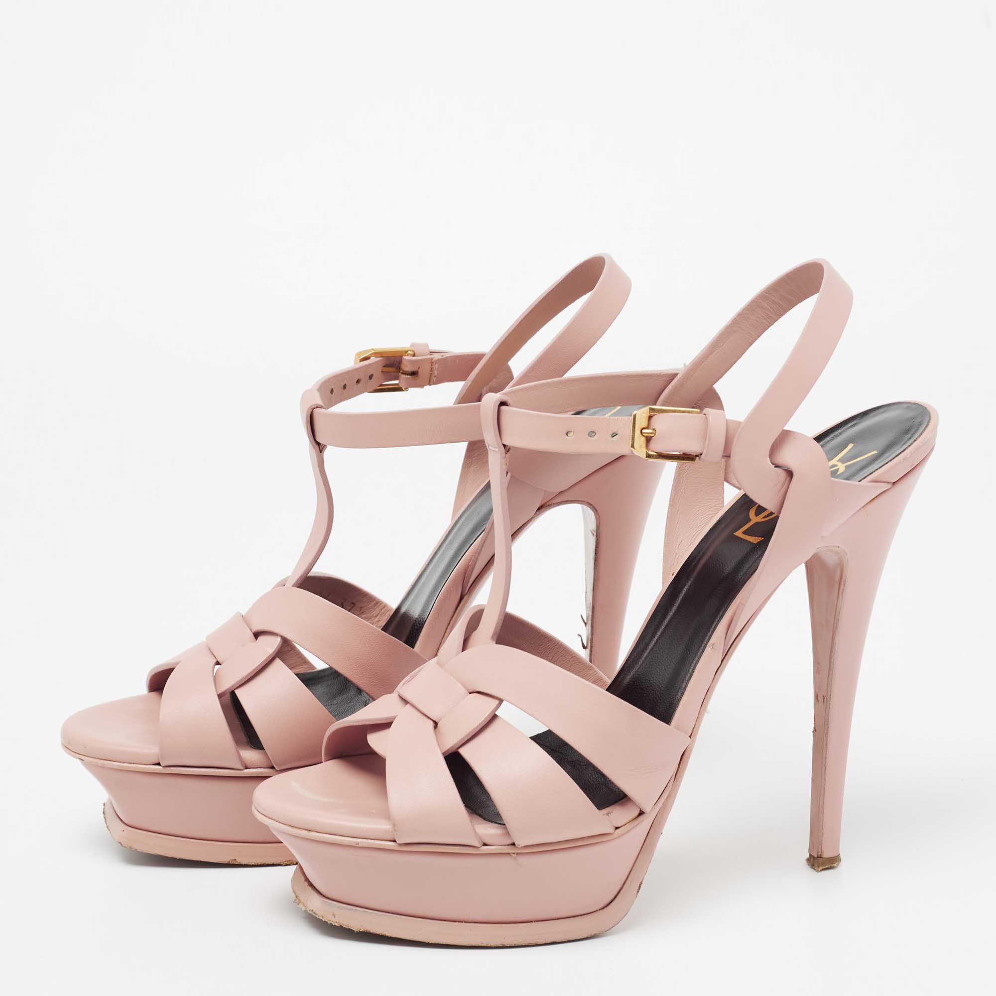 

Saint Laurent Pink Leather Tribute Platform Sandals Size