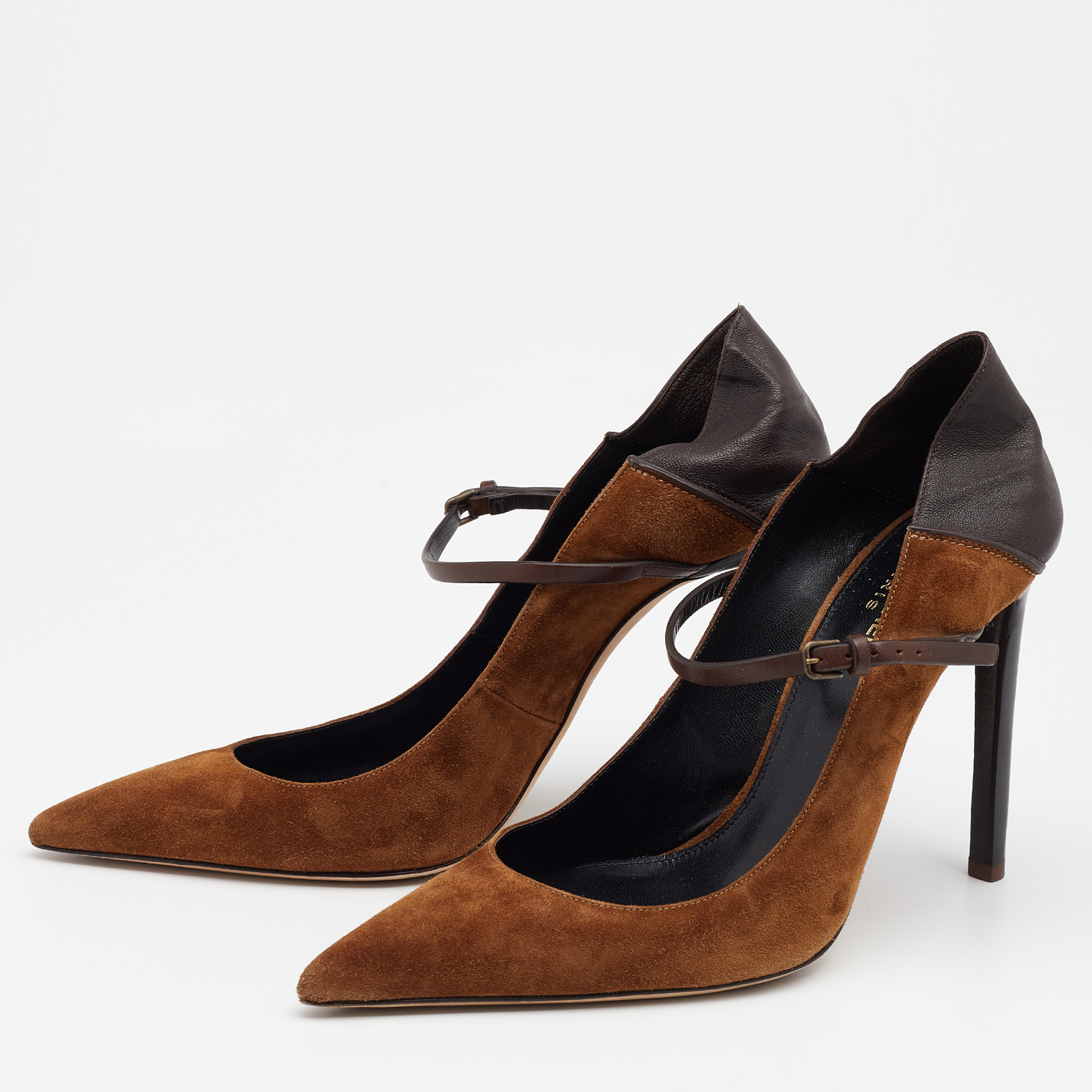 

Saint Laurent Brown Suede and Leather Majorelle Mary Jane Pumps Size
