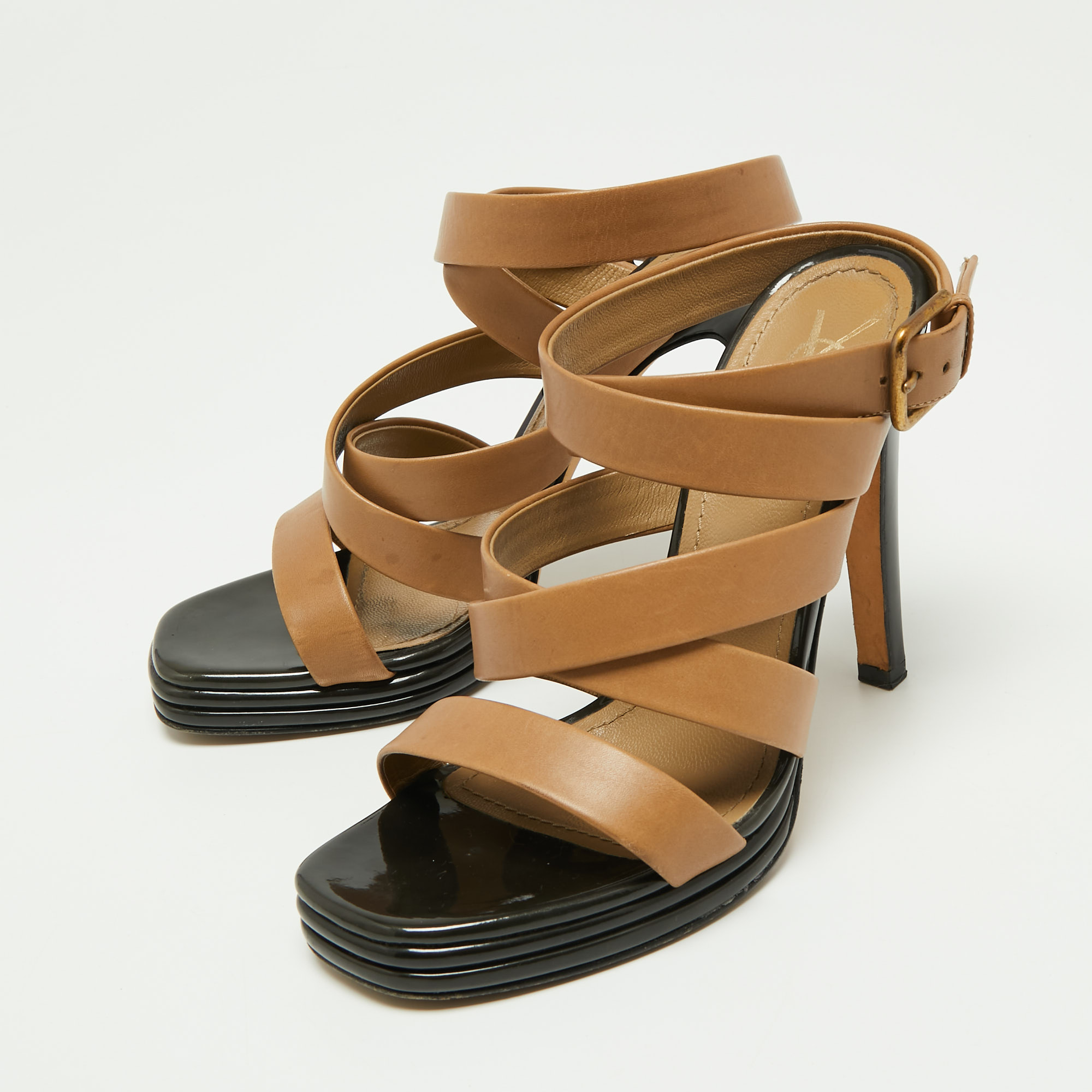 

Saint Laurent Paris Brown Leather Strappy Sandals Size