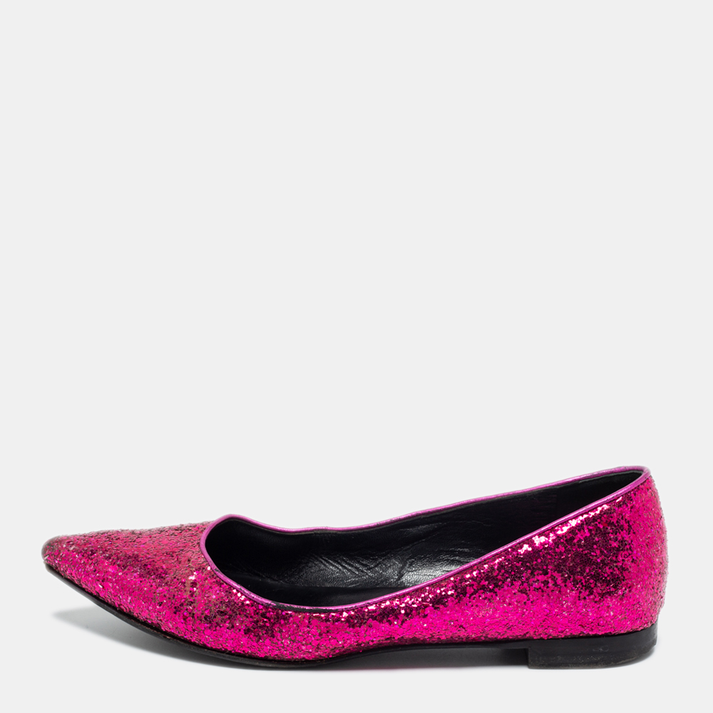 

Saint Laurent Pink Glitter Ballet Flats Size