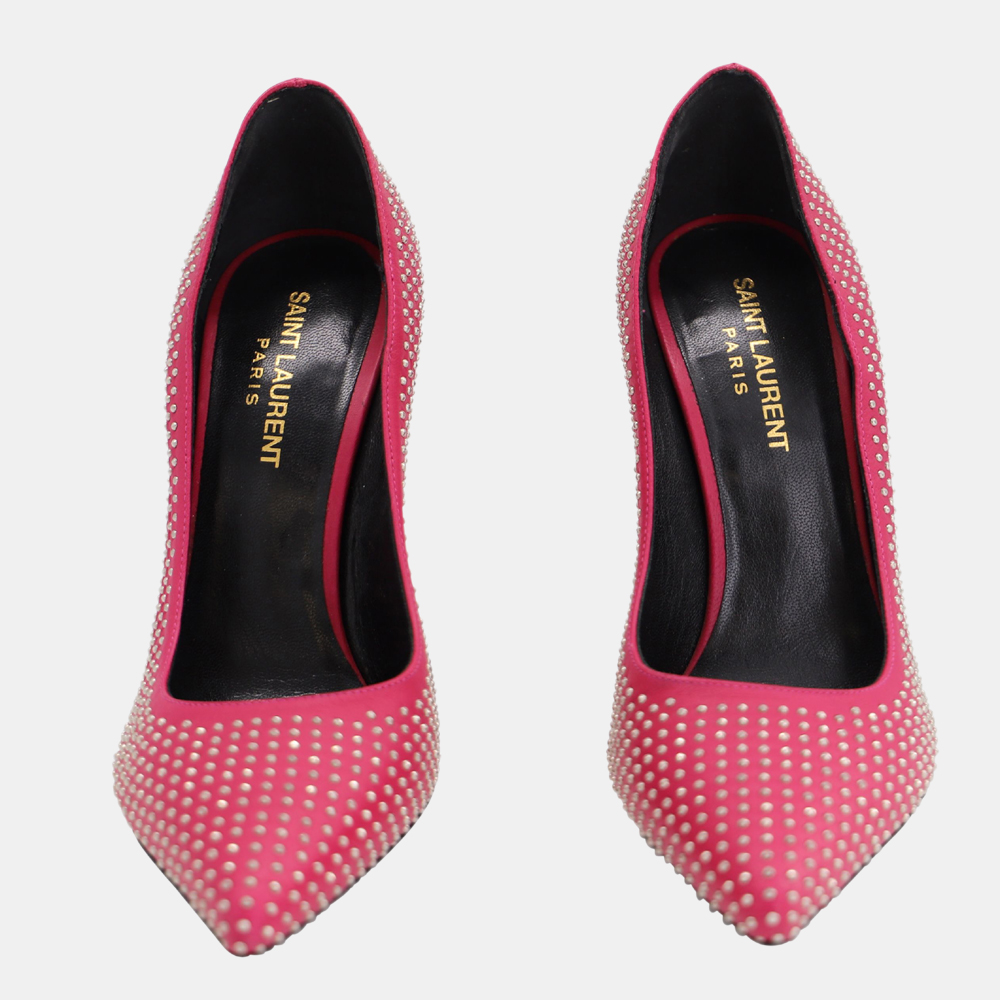 

Saint Laurent Paris Pink Leather Studded Pointed Toe Pumps Size EU