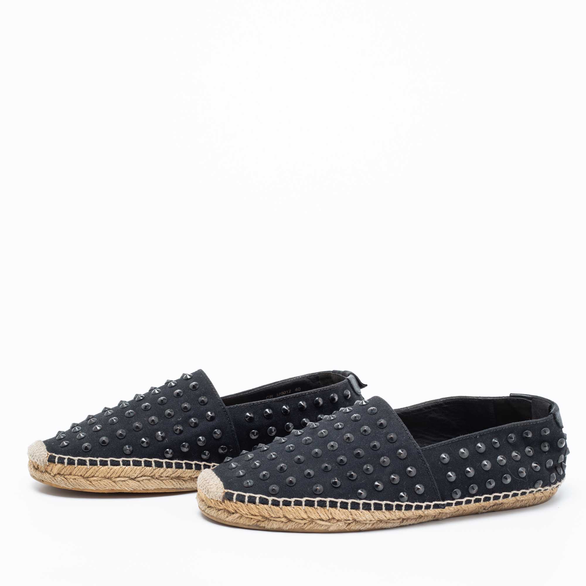 

Saint Laurent Black Studded Canvas Flat Espadrilles Size