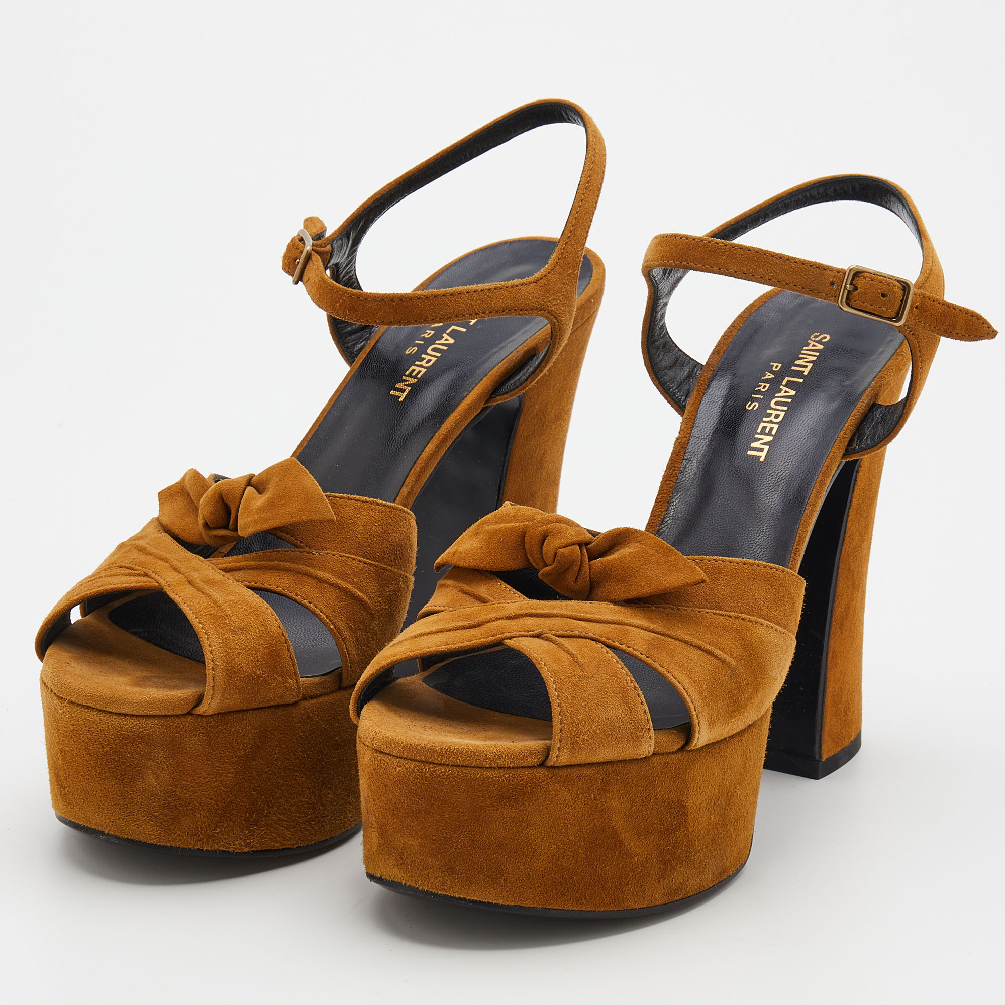 

Saint Laurent Brown Suede Ankle Strap Platform Sandals Size