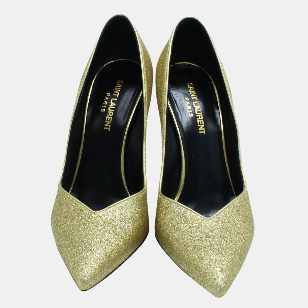 

Saint Laurent Paris Green Glitter Pointed Toe Heels Size EU