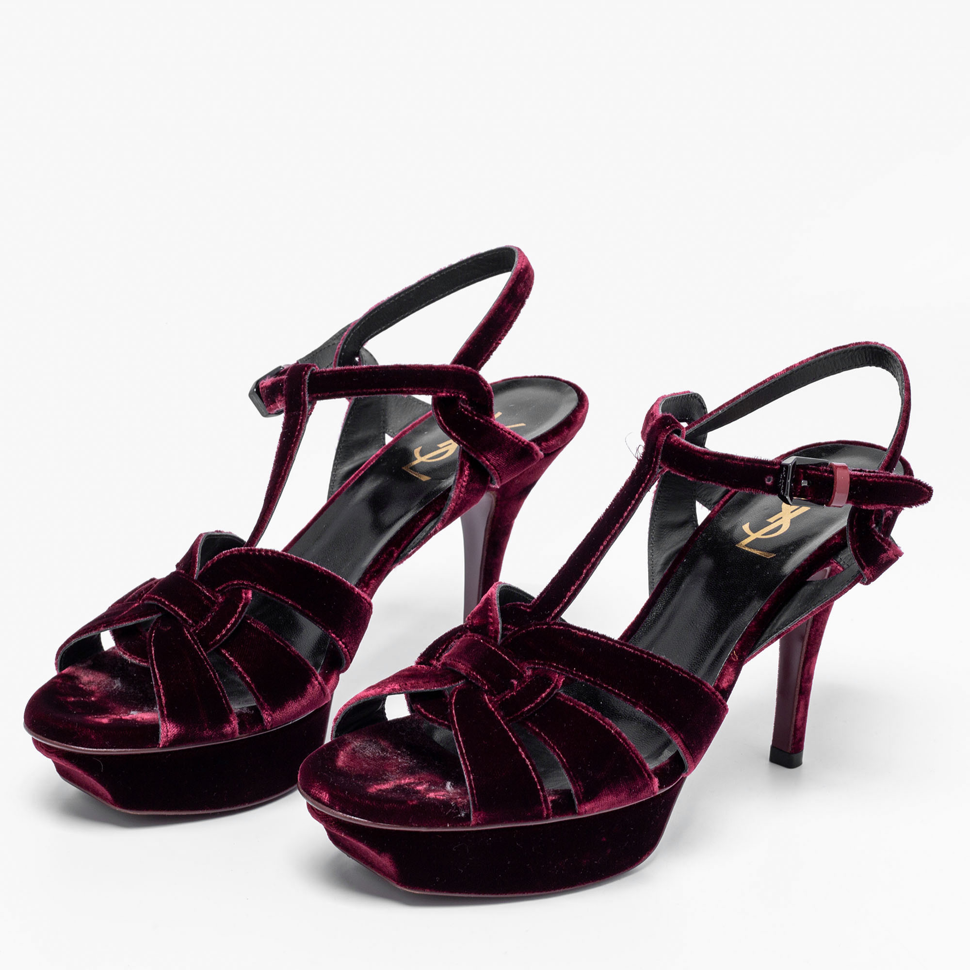 

Saint Laurent Burgundy Velvet Tribute Sandals Size