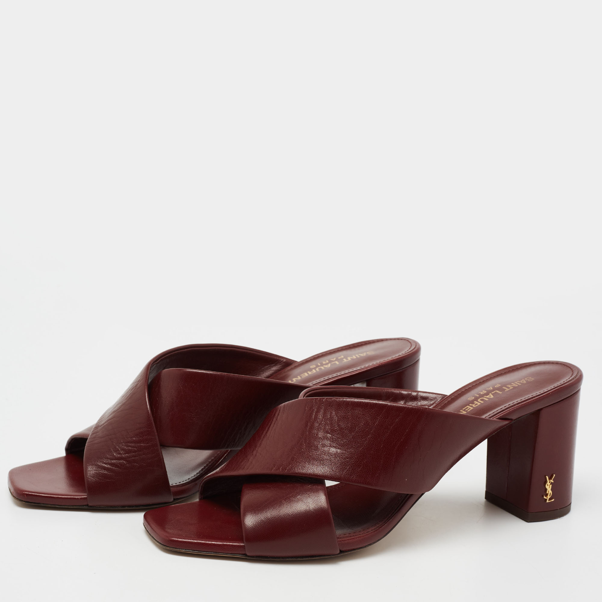 

Saint Laurent Burgundy Leather Lou Lou Mules Size