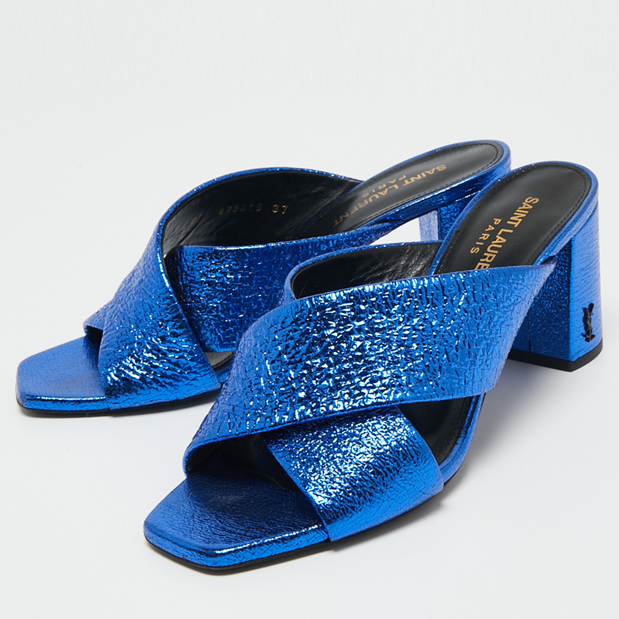 

Saint Laurent Blue Leather LouLou Slide Sandals Size