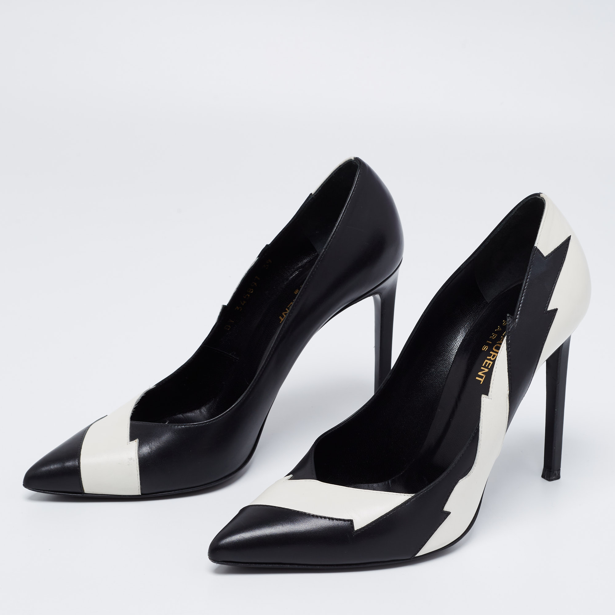 

Saint Laurent Black/White Leather Janis Flash Pumps Size