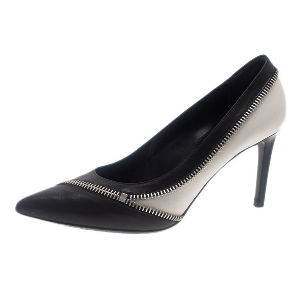 Pre Owned Saint Laurent Paris Two Tone Optical Zipper Detail Pumps Size 38.5
