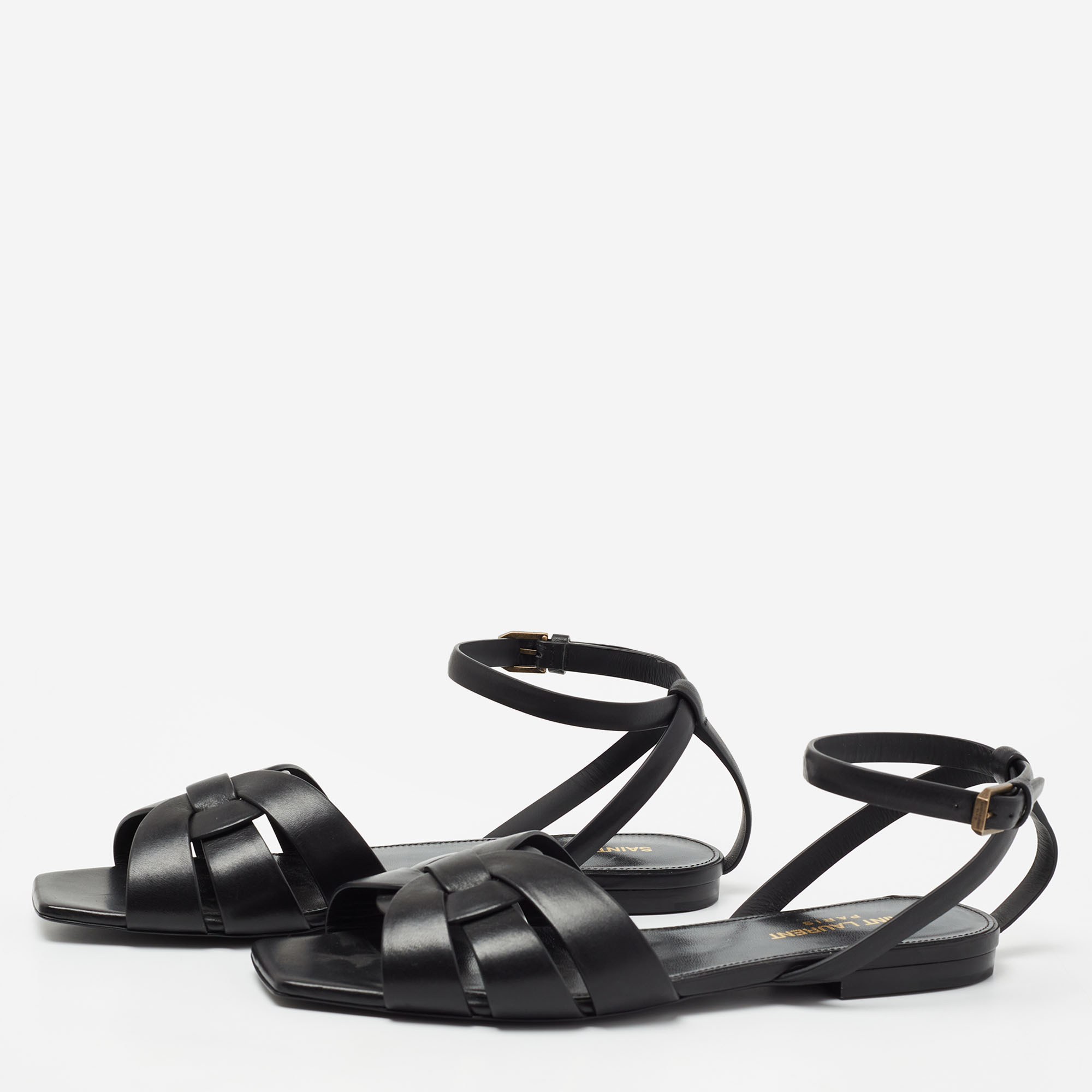 

Saint Laurent Black Leather Tribute Flat Sandals Size