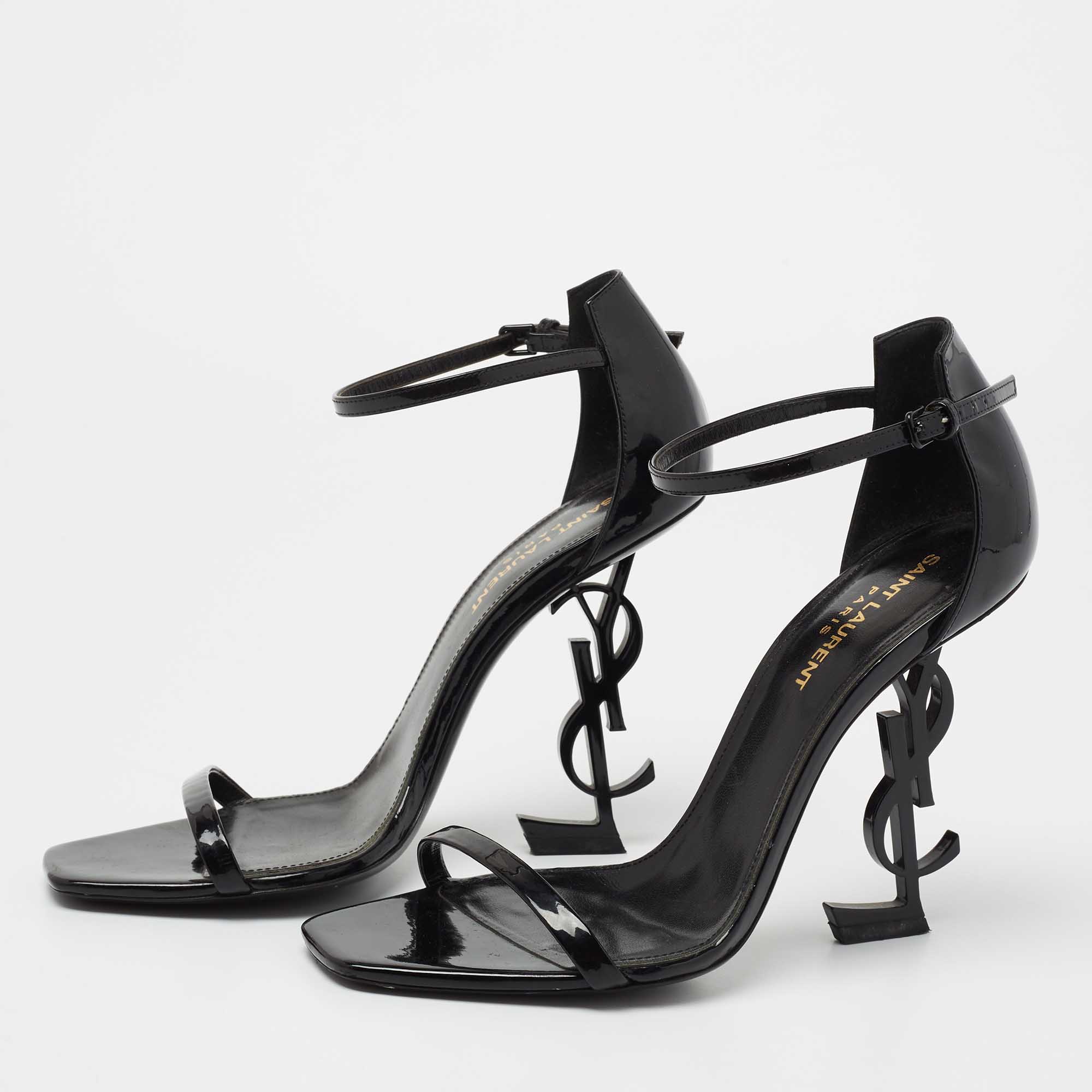 

Saint Laurent Black Patent Leather Opyum Ankle Strap Sandals Size