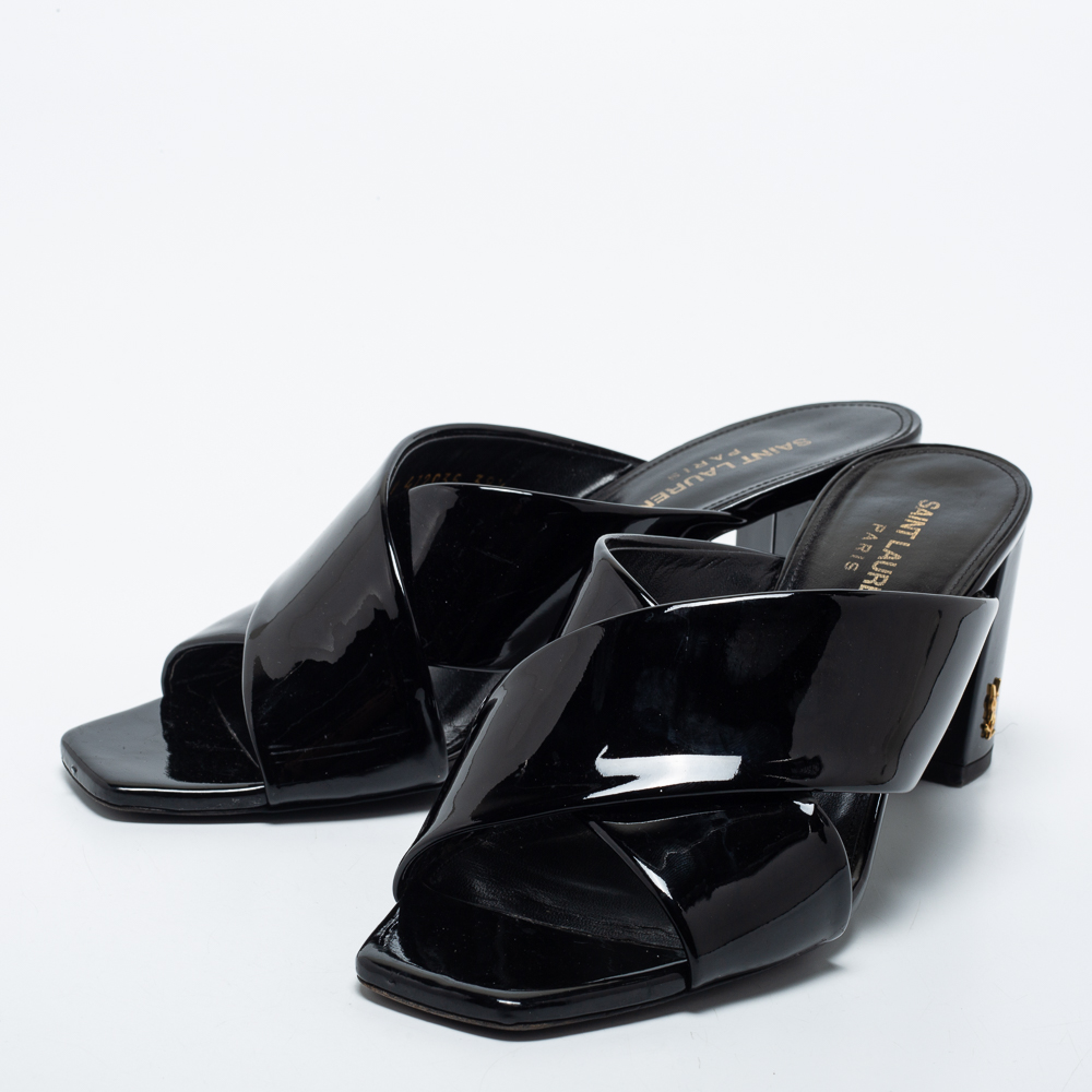 

Saint Laurent Black Patent Leather Loulou Slide Sandals Size