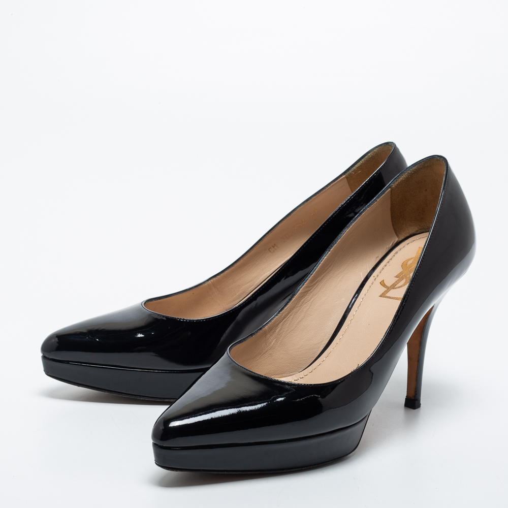 

Saint Laurent Black Patent Leather Janis Platform Pumps Size