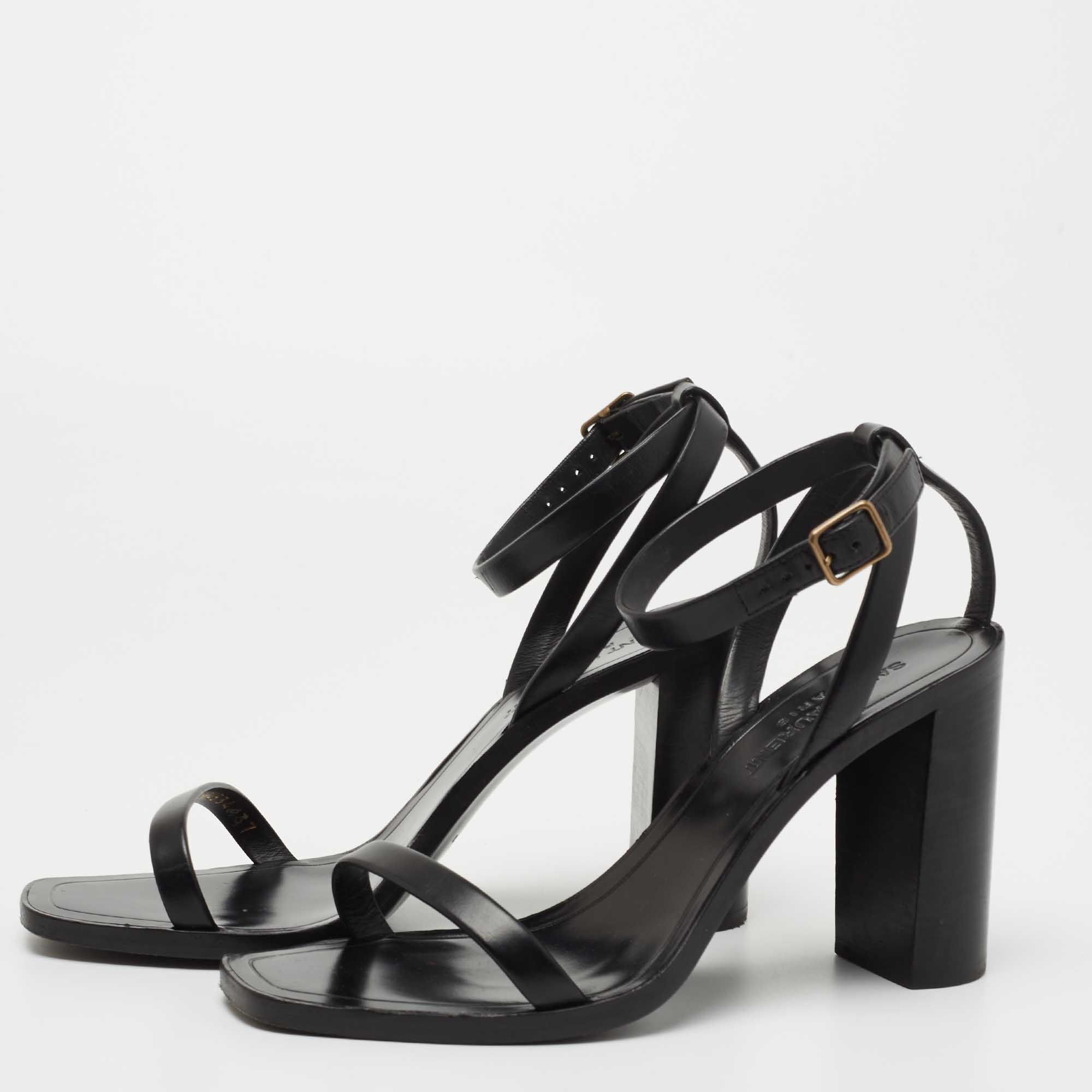 

Saint Laurent Black Leather Ankle Strap Block Heel Sandals Size