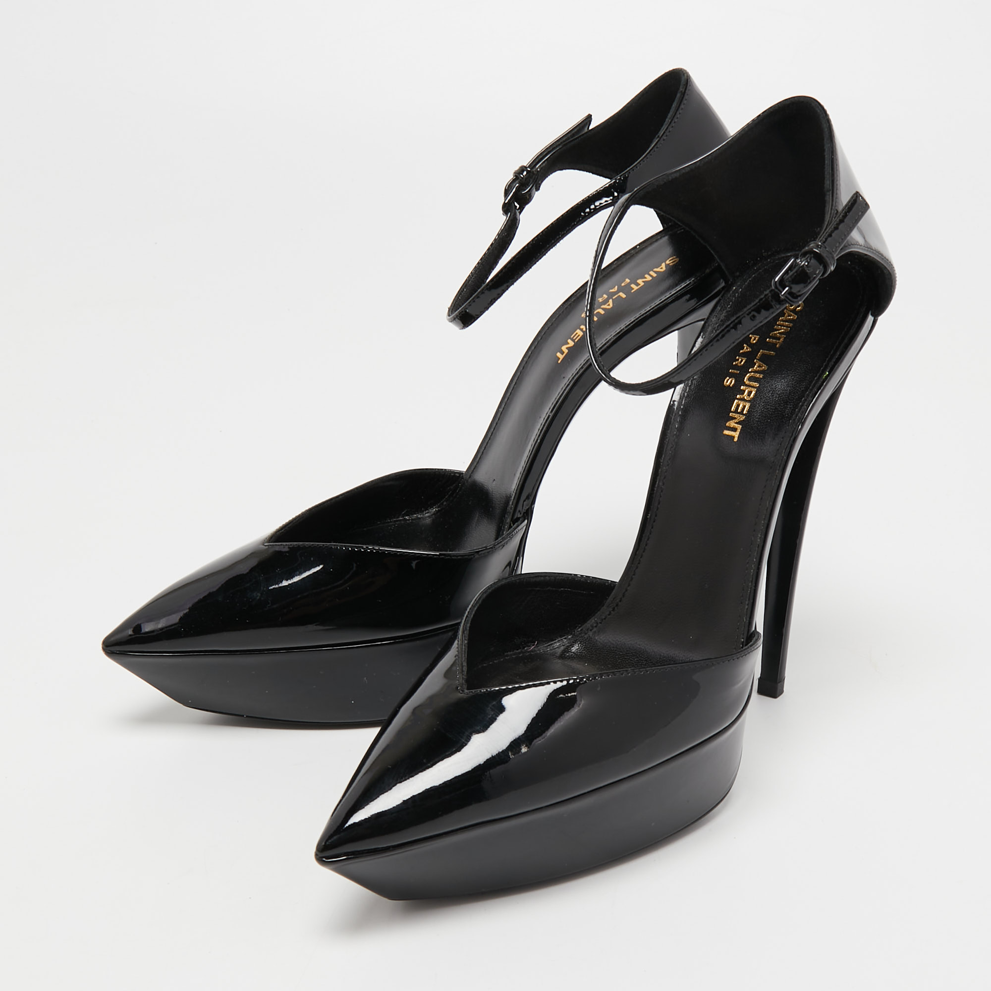 

Saint Laurent Black Patent Leather Betty Ankle Strap Pumps Size