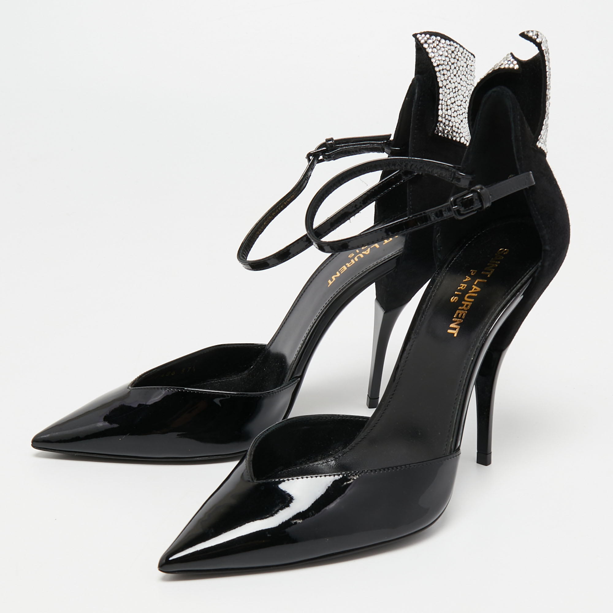

Saint Laurent Black Patent Leather and Suede Ankle Strap Pumps Size