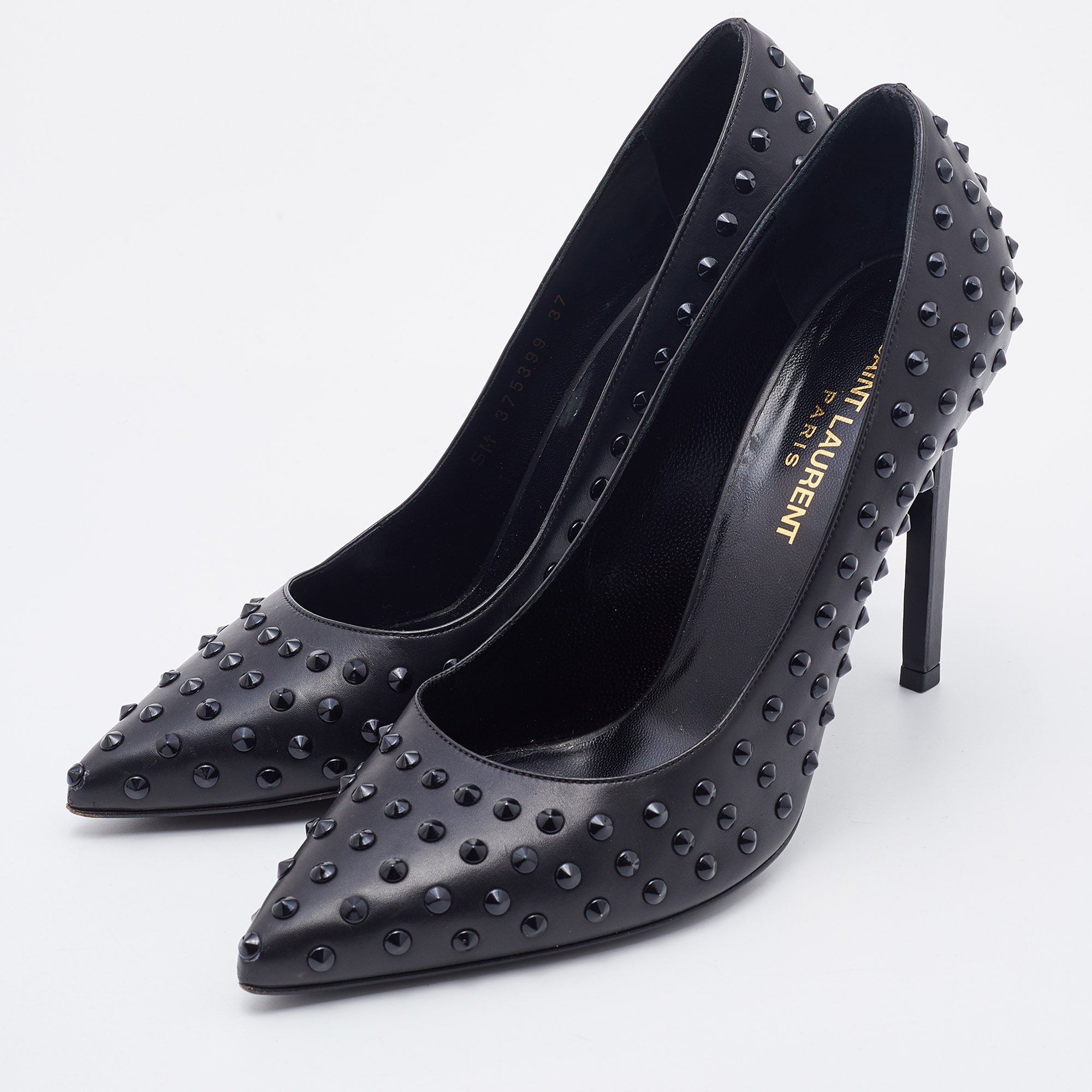 

Saint Laurent Black Leather Spiked Pointed Toe Pumps Size
