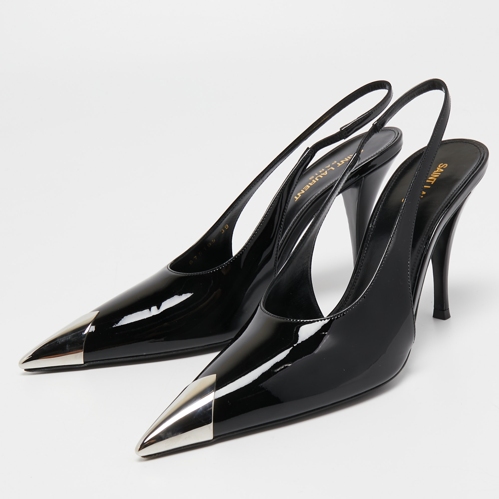 

Saint Laurent Black Patent Leather Vesper Slingback Pumps Size