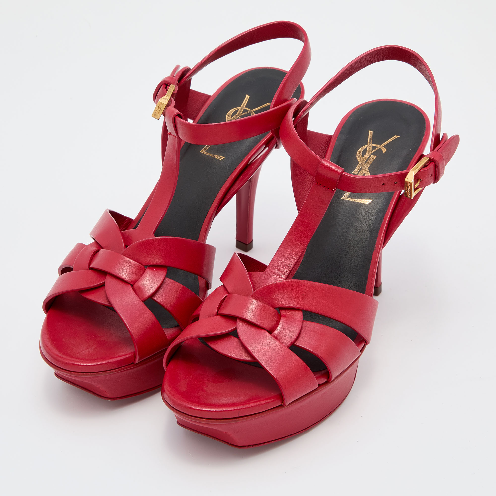 

Saint Laurent Red Leather Tribute Platform Sandals Size