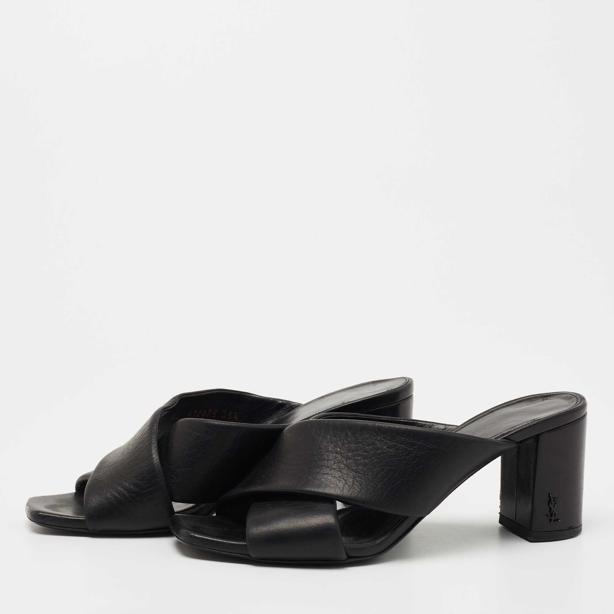 

Saint Laurent Black leather Loulou Slide Sandals Size